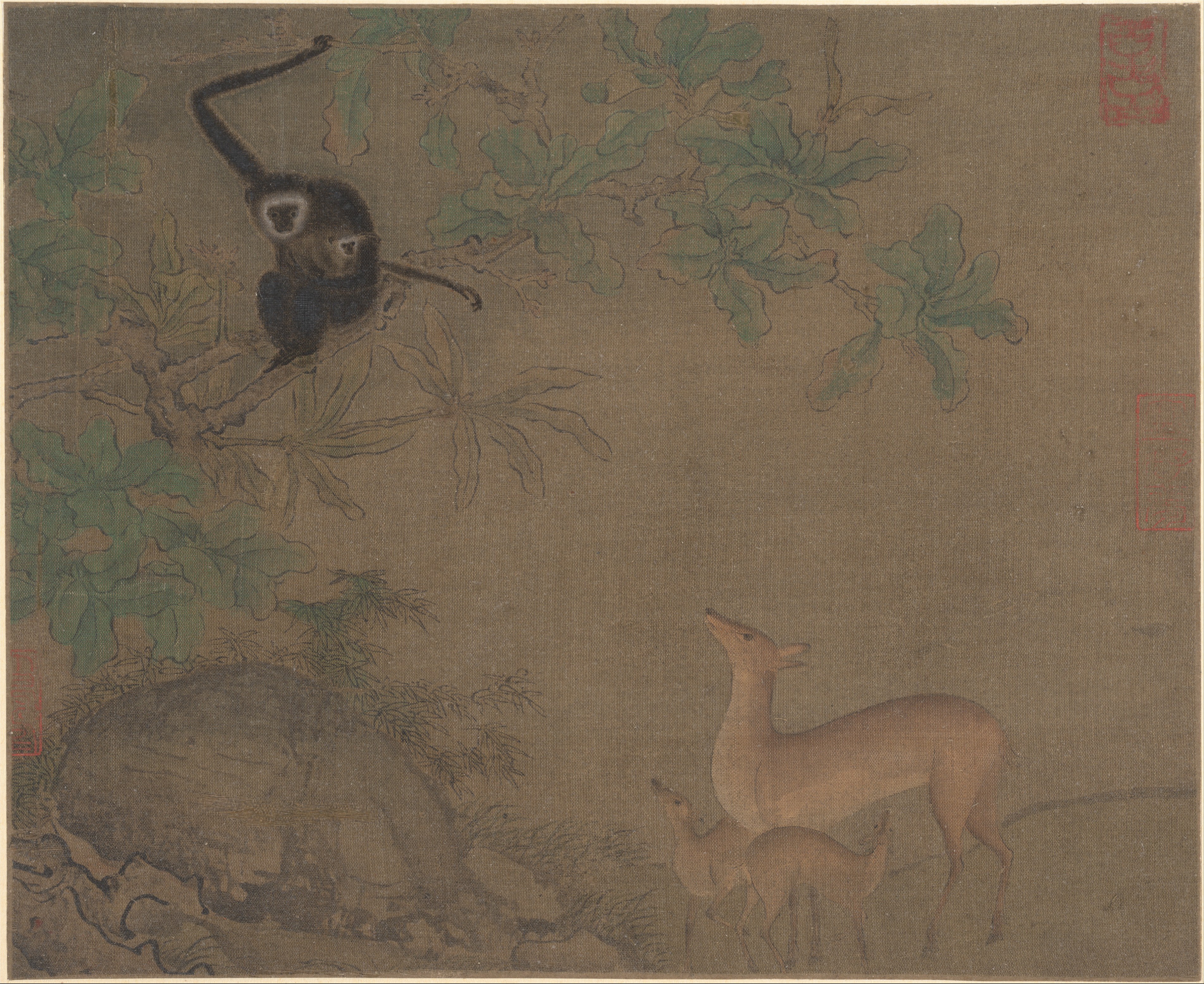 南宋時代の匿名の猿と鹿のアルバム |テナガザルと鹿