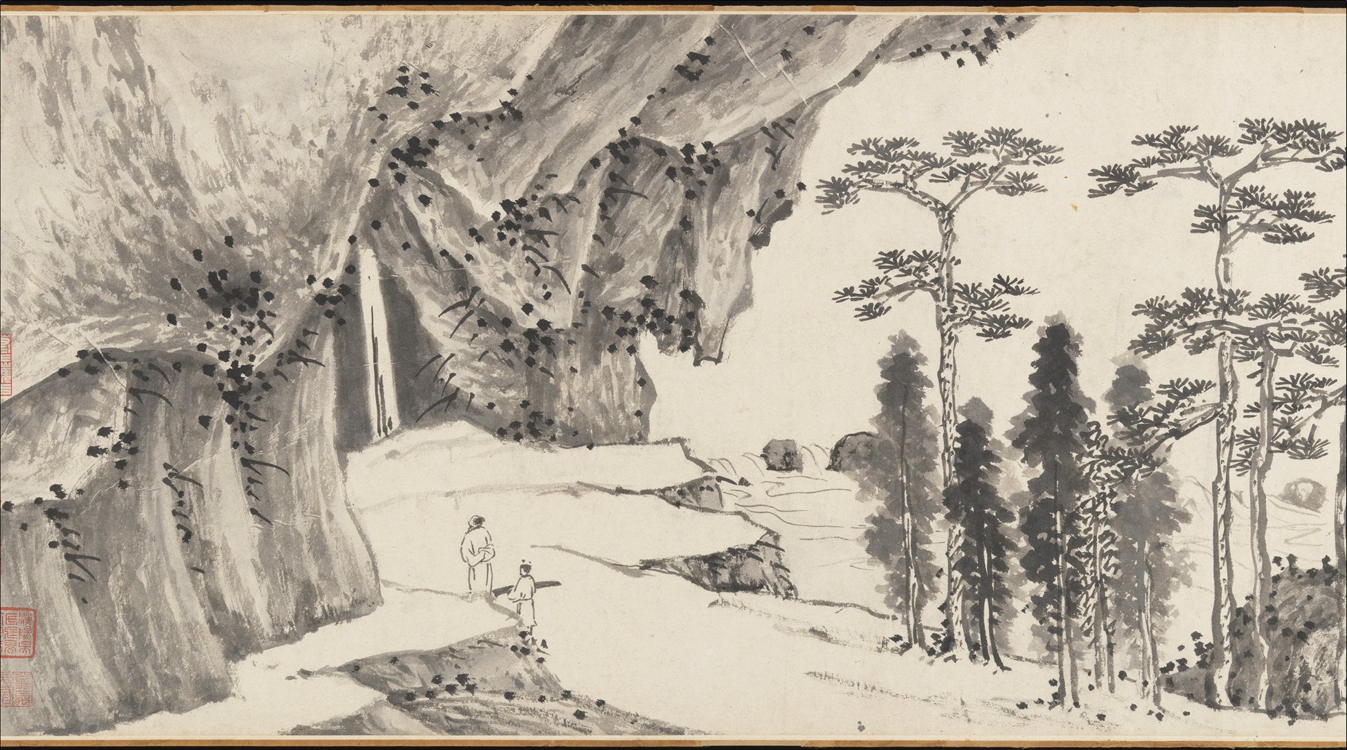 明代の沈周・文正明連名山水巻 |連名山水