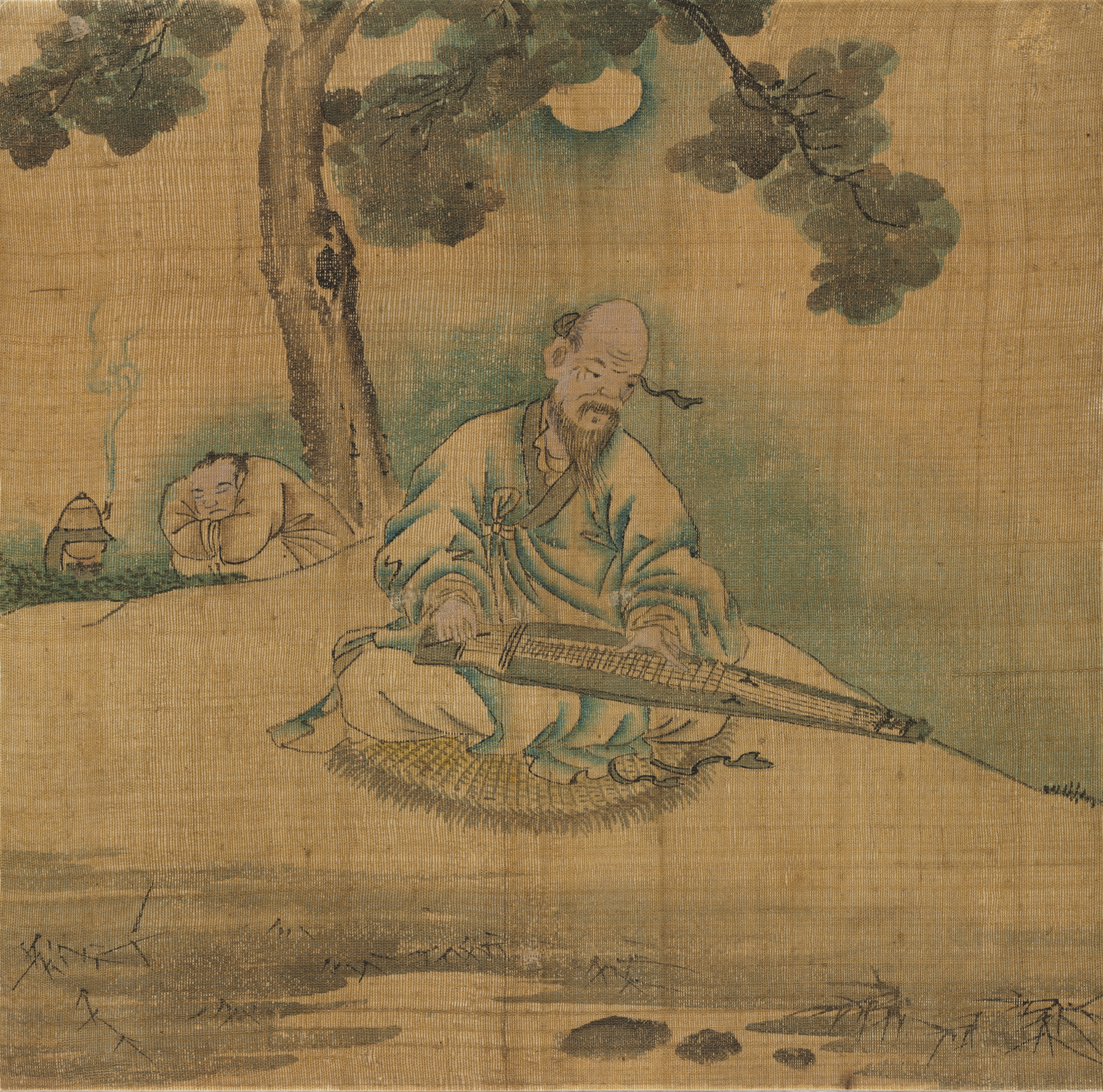琴を弾く文人