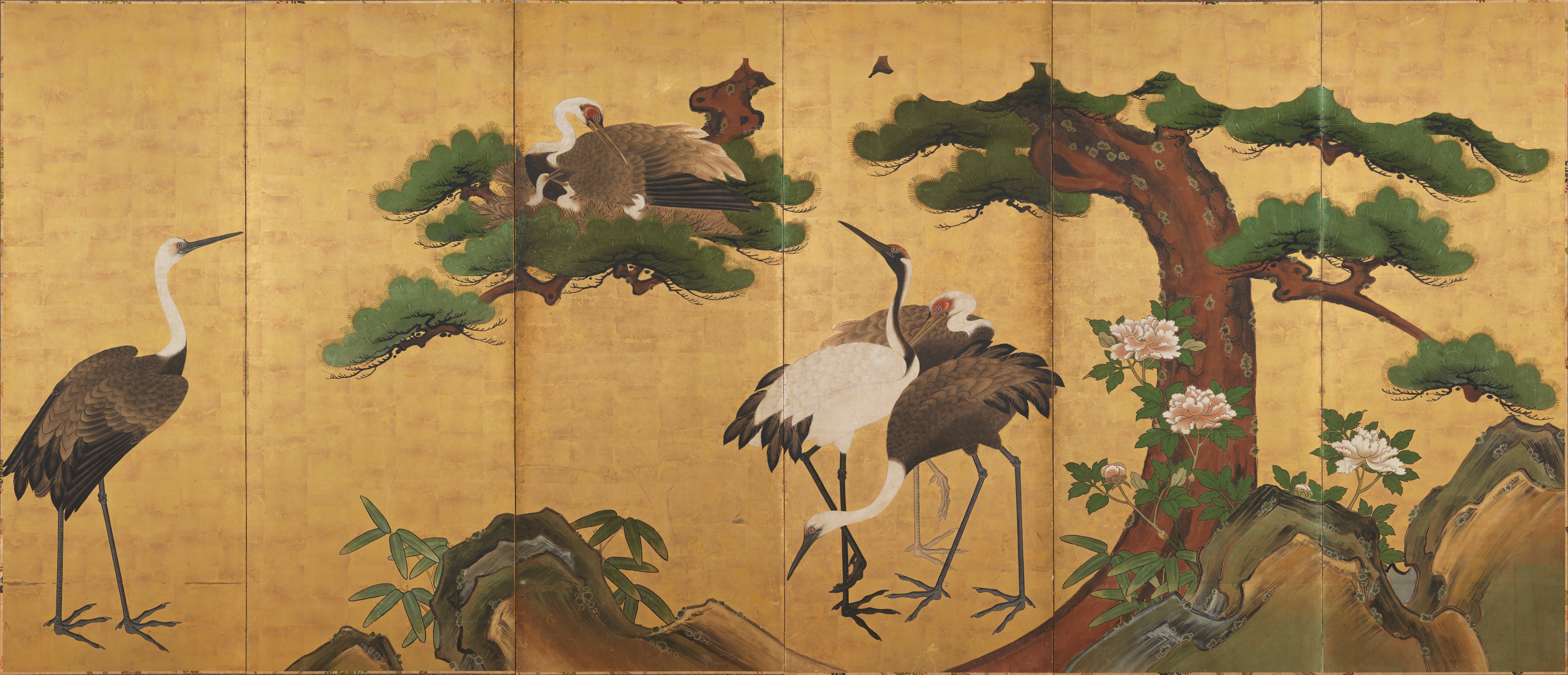 松に鶴（「松竹鶴図」一対の右幅）
