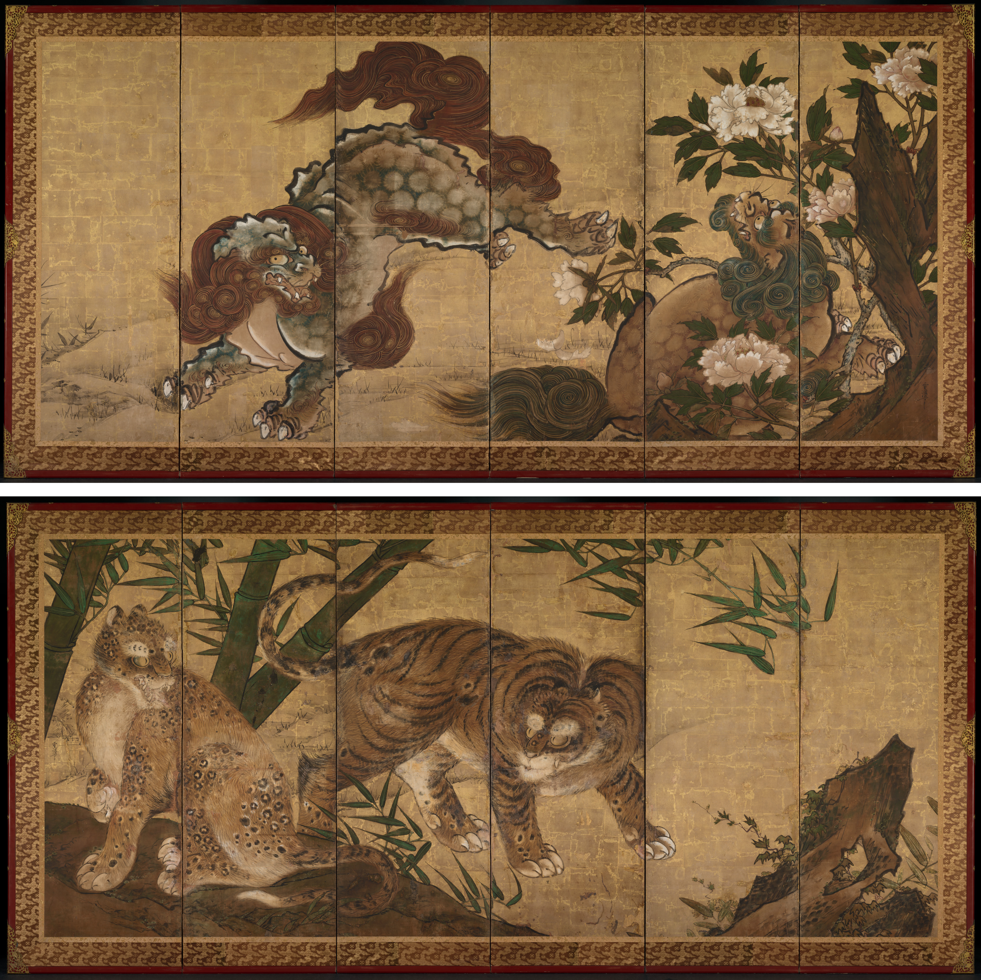 牡丹と竹に獅子と虎