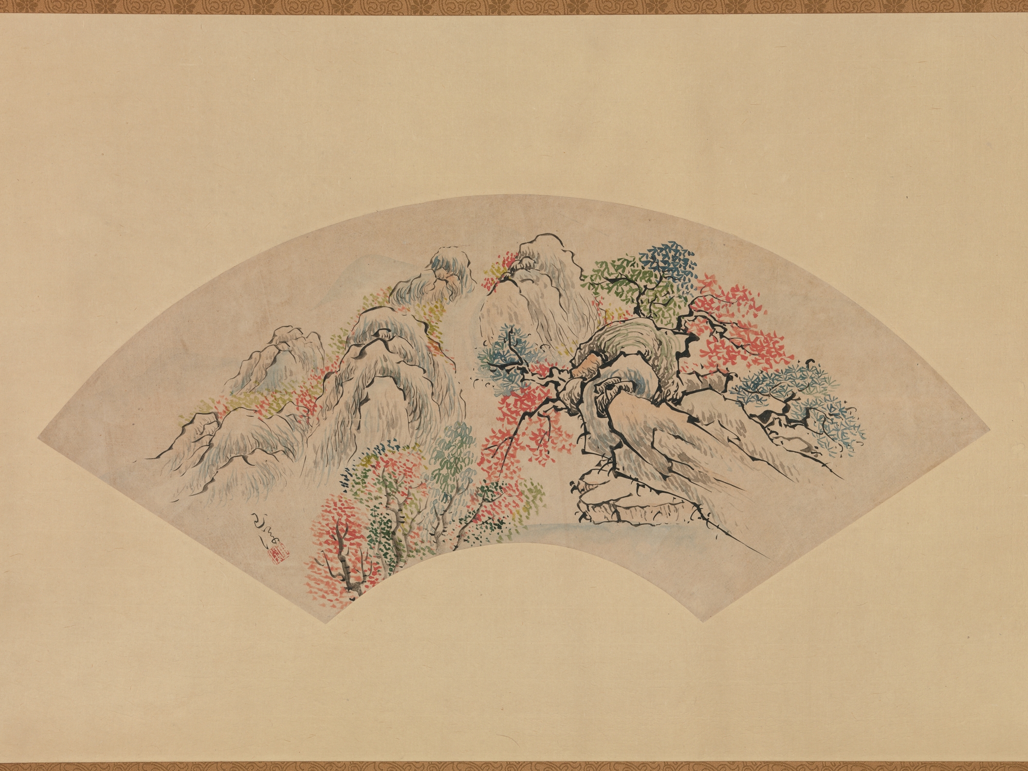 池（徳山） 玉蘭筆 滝のある秋の風景 |滝のある秋の風景