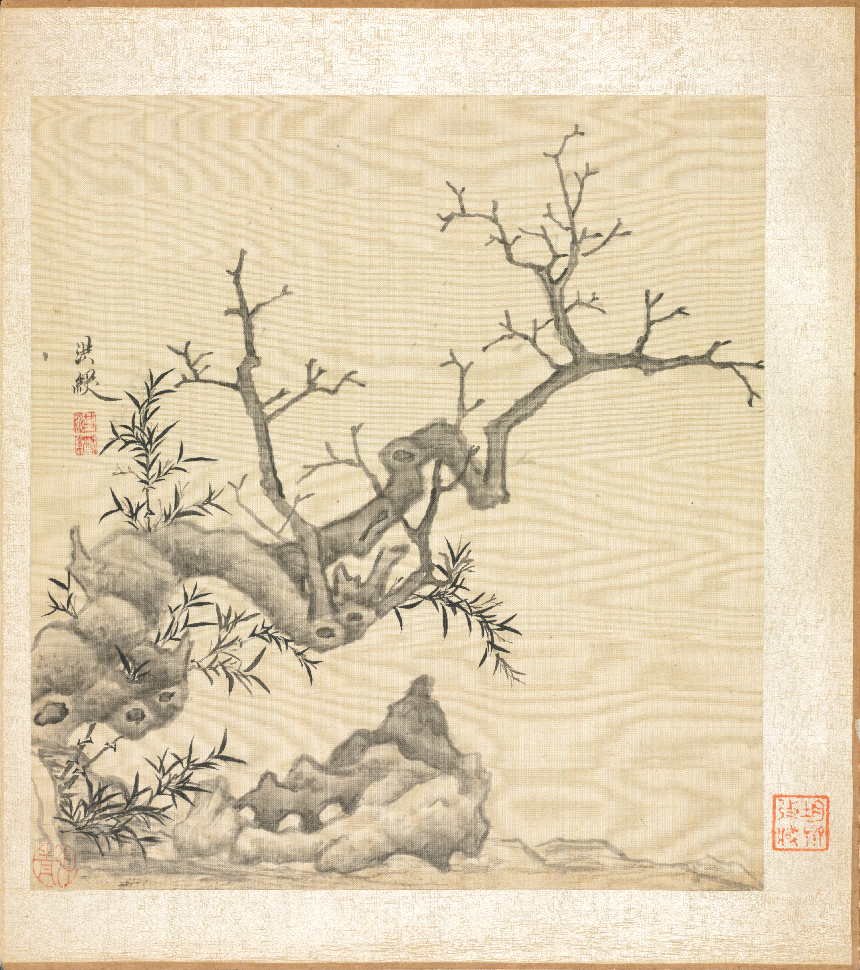 倣古画冊：石・古木・竹