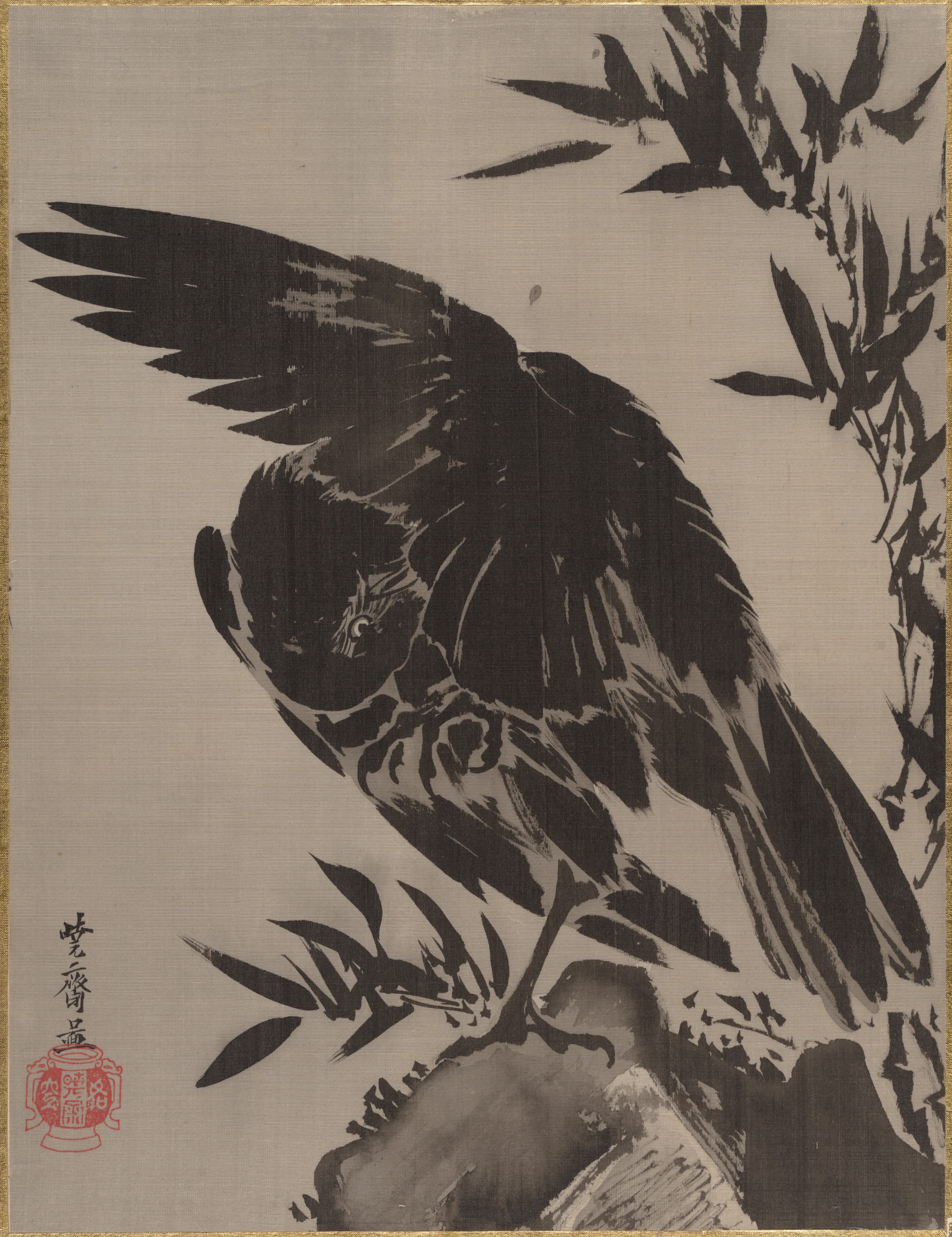 岩に鴉図