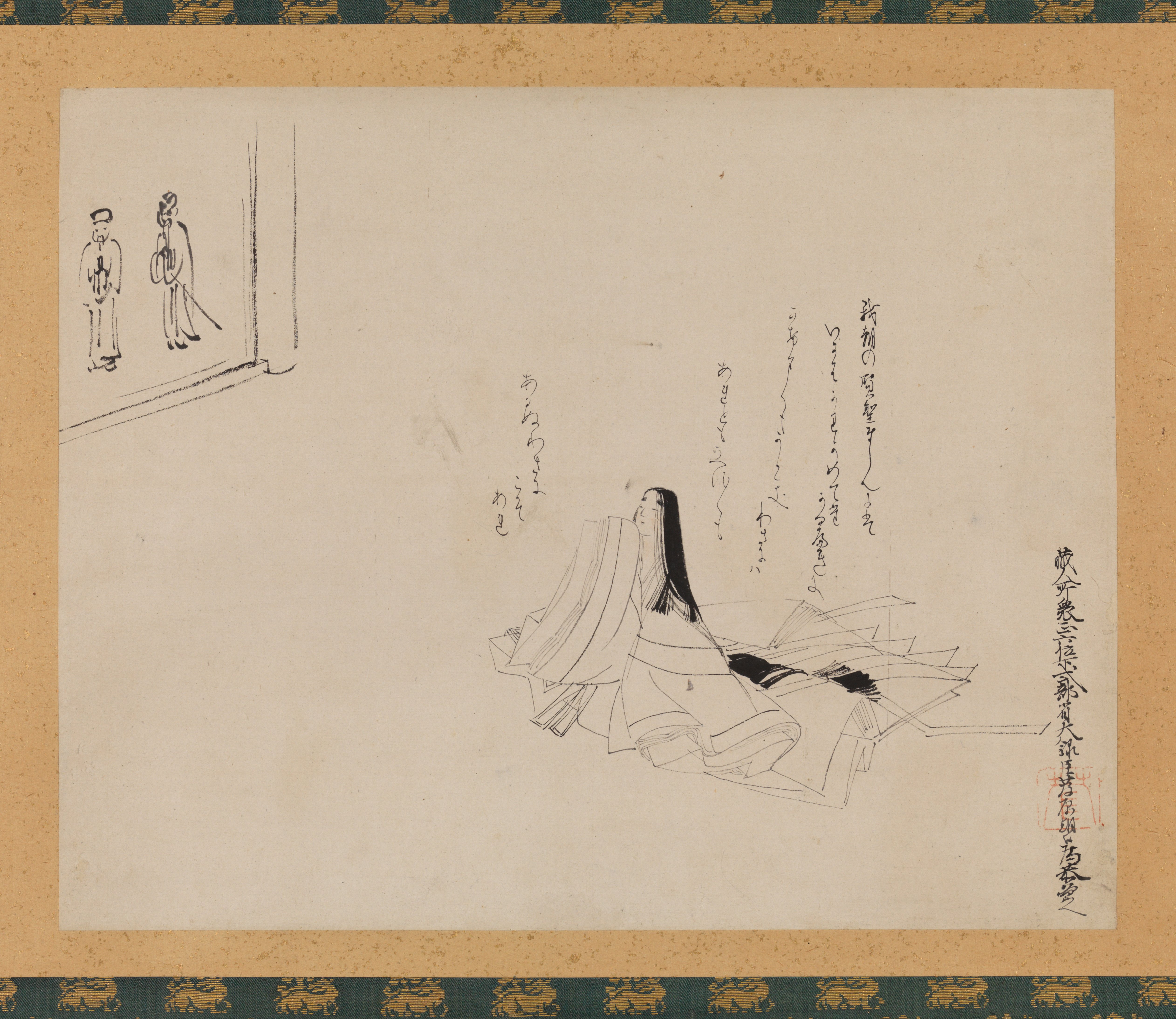 日本の賢人の絵を伴う宮廷の女性