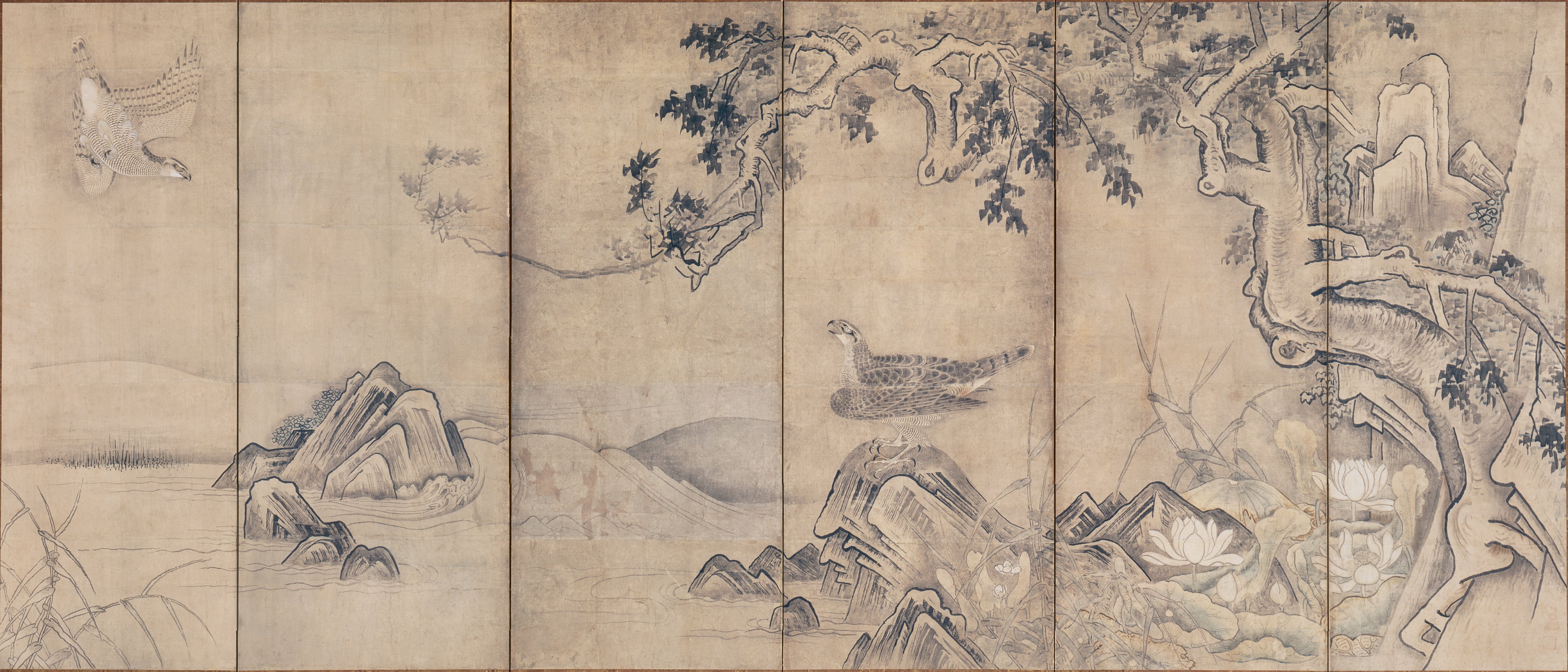 渓流の鷹（一対の右隻）