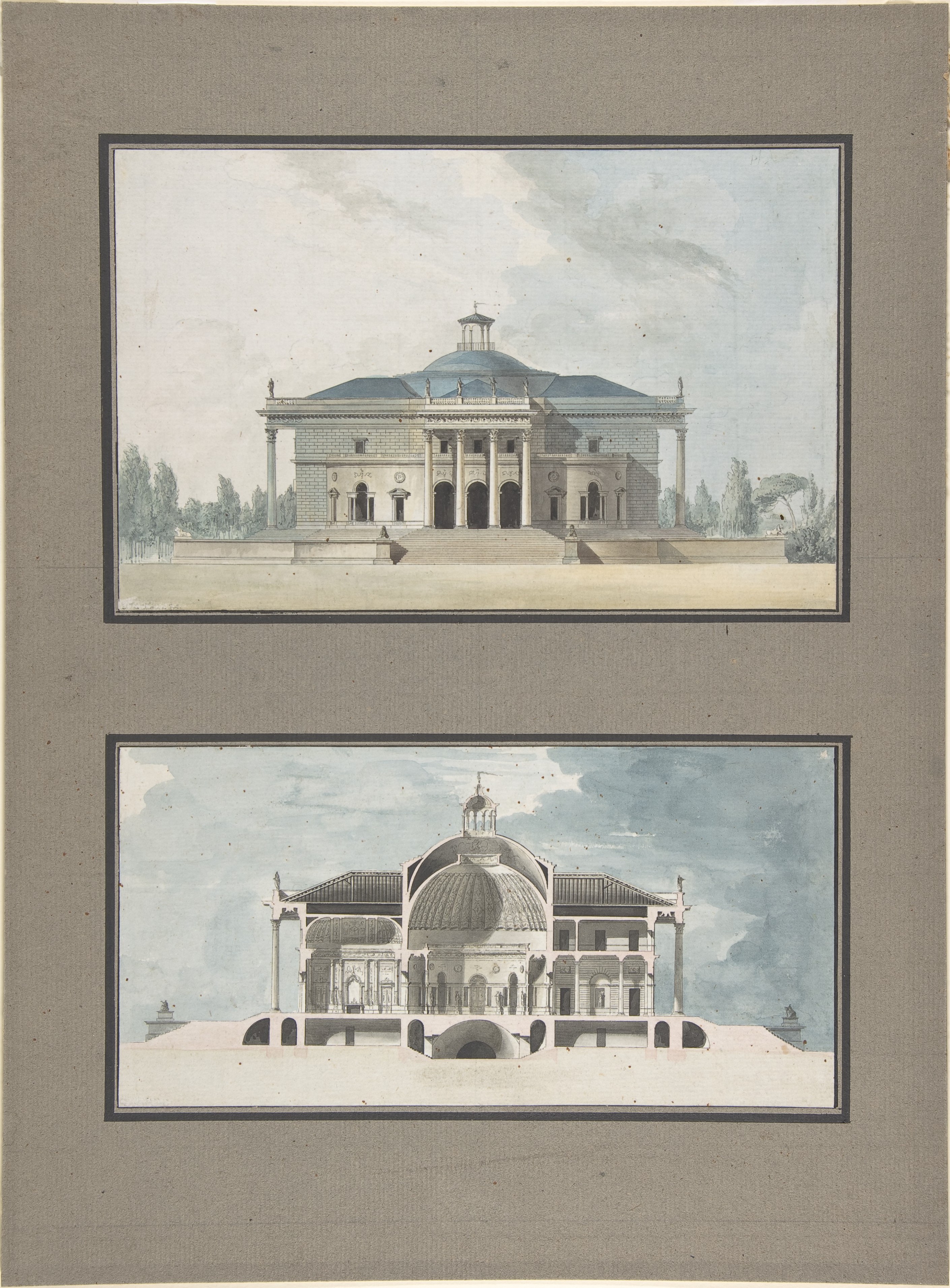 「Maison de plaisance pour un grand seigneur」のプロジェクト、立面図と断面図