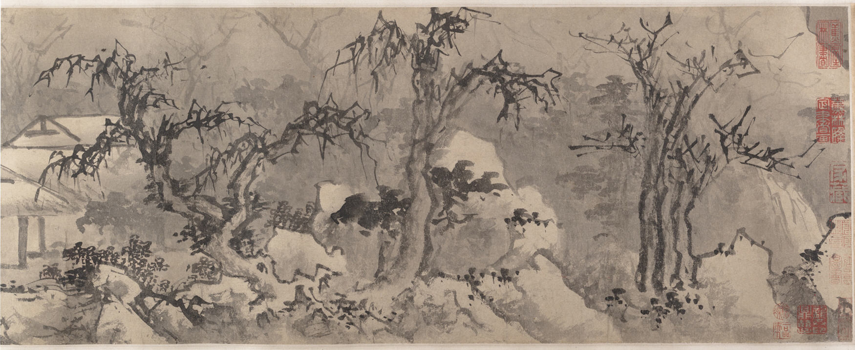 明代、江松冬山水画巻 |冬景色