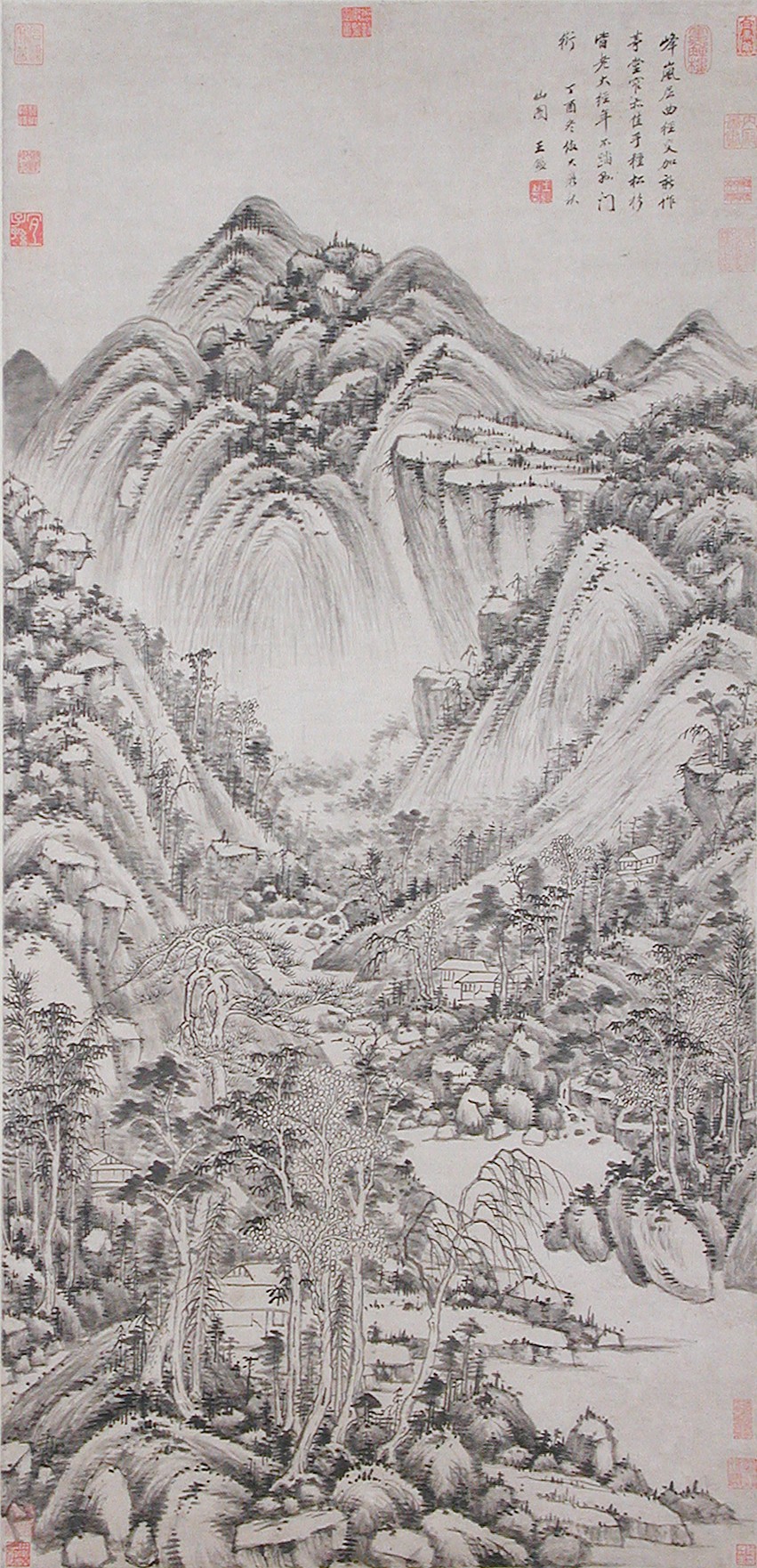 王建、清朝、黄公望の秋山を模倣、巻物、紙 |黄公望風の風景