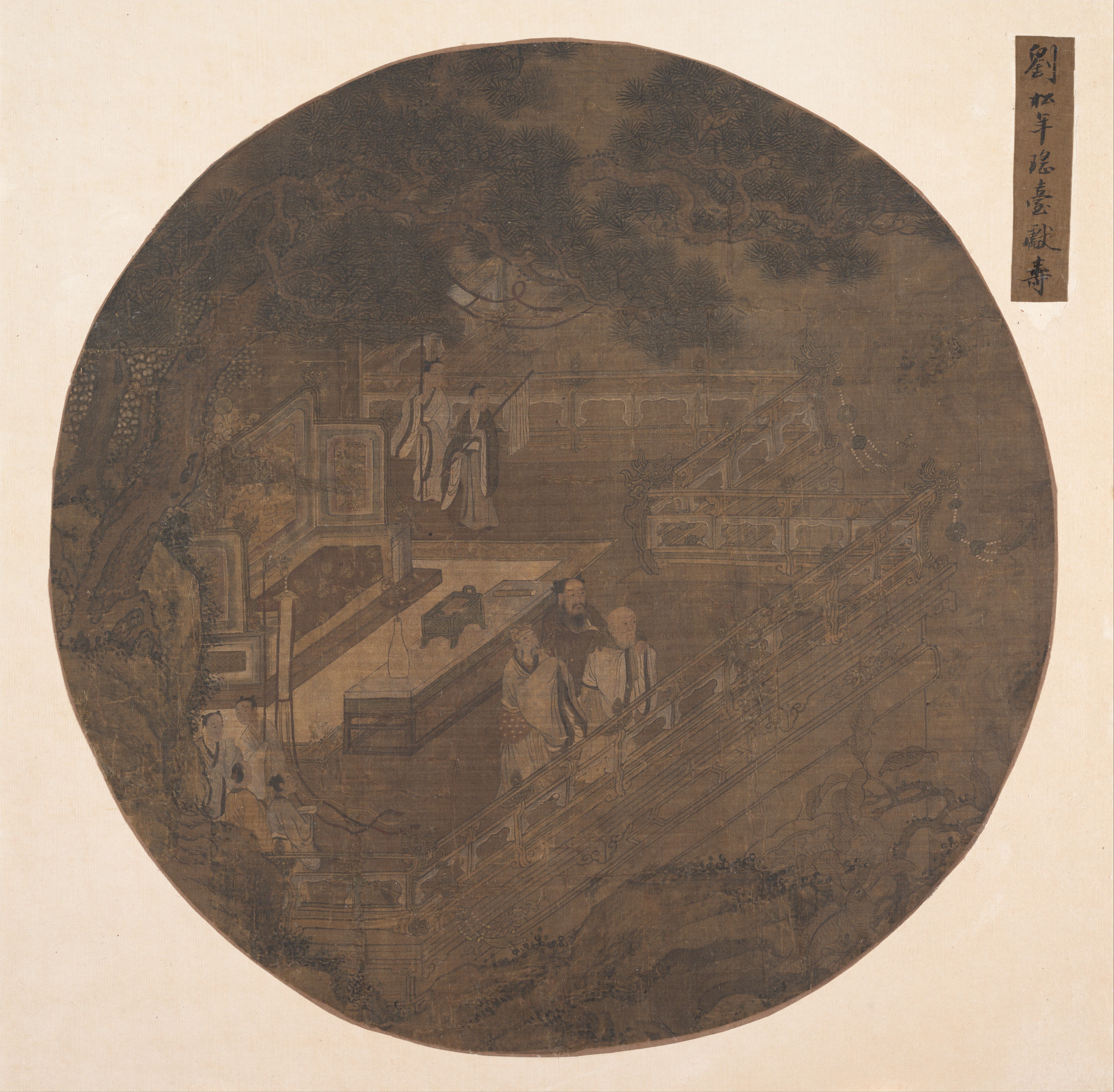 明代匿名耀泰長寿画扇子 |西王母、西王母に敬意を表して