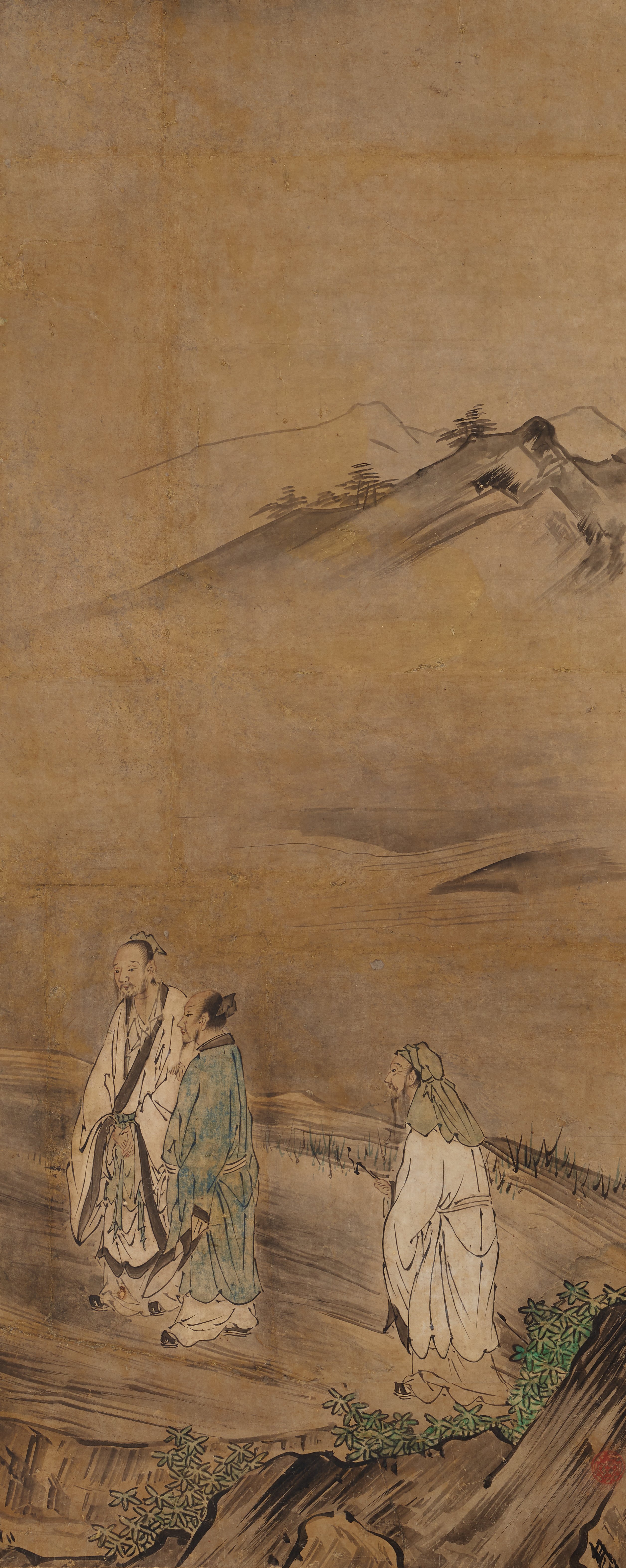 山水の中の中国人物（三幅対のうち）
