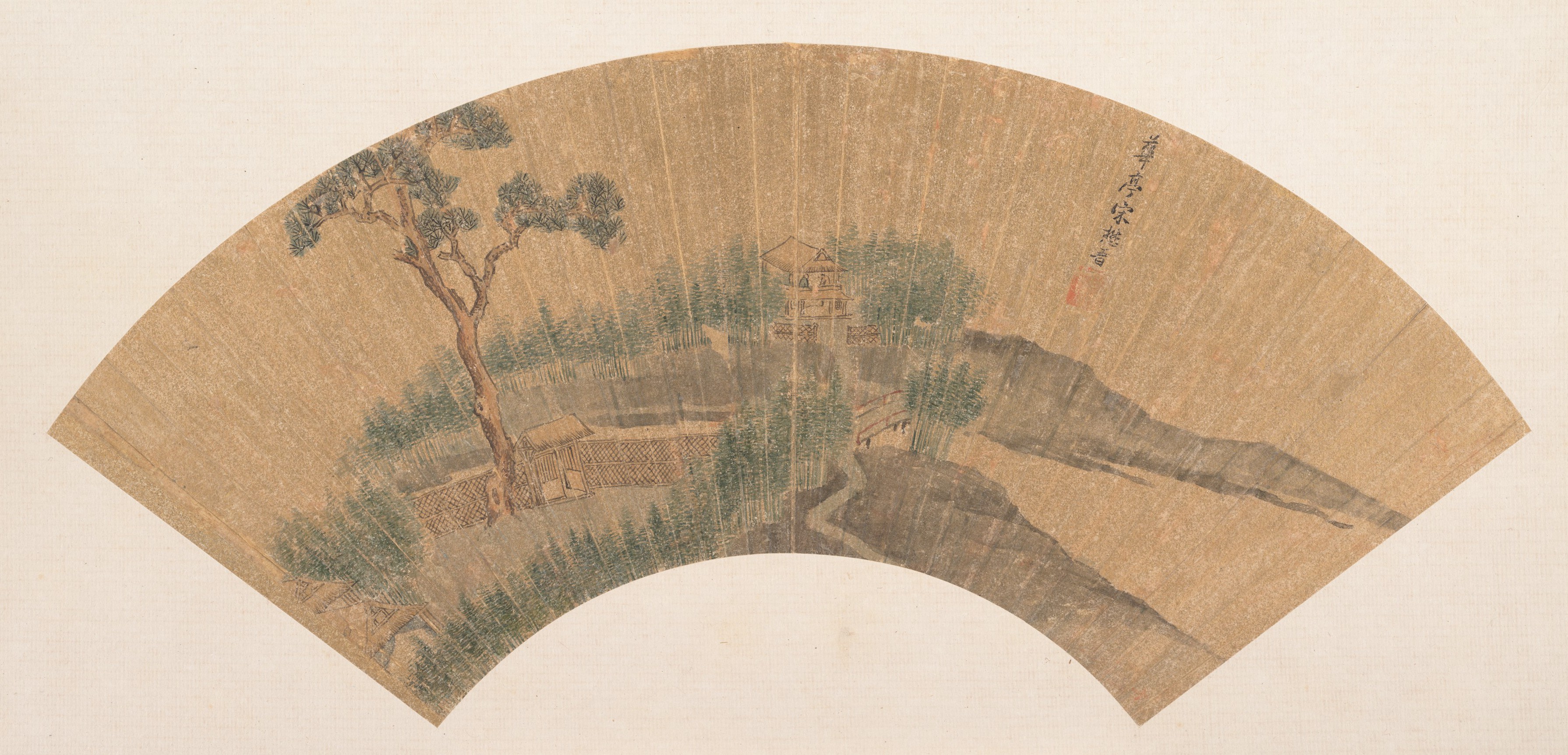 明宋懋晉 樓居圖扇|風景の中に住む