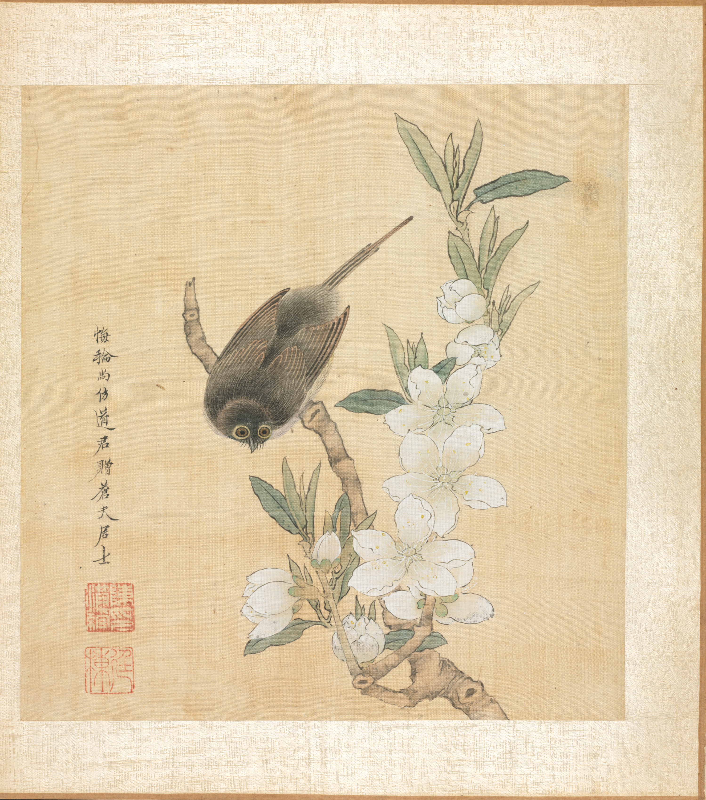 倣古画冊：鳥と桃花の枝