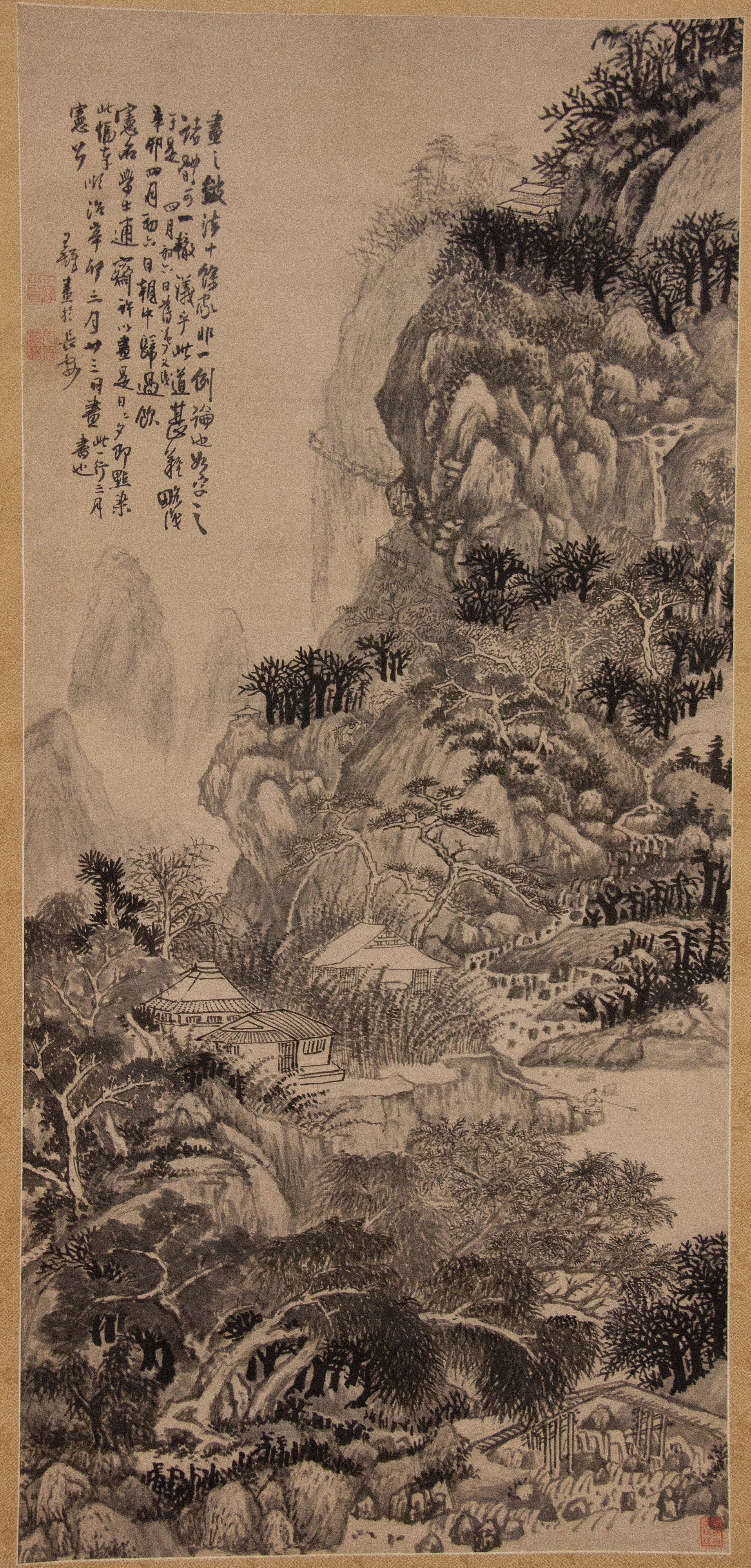 明清時代の王多山水軸|山の風景