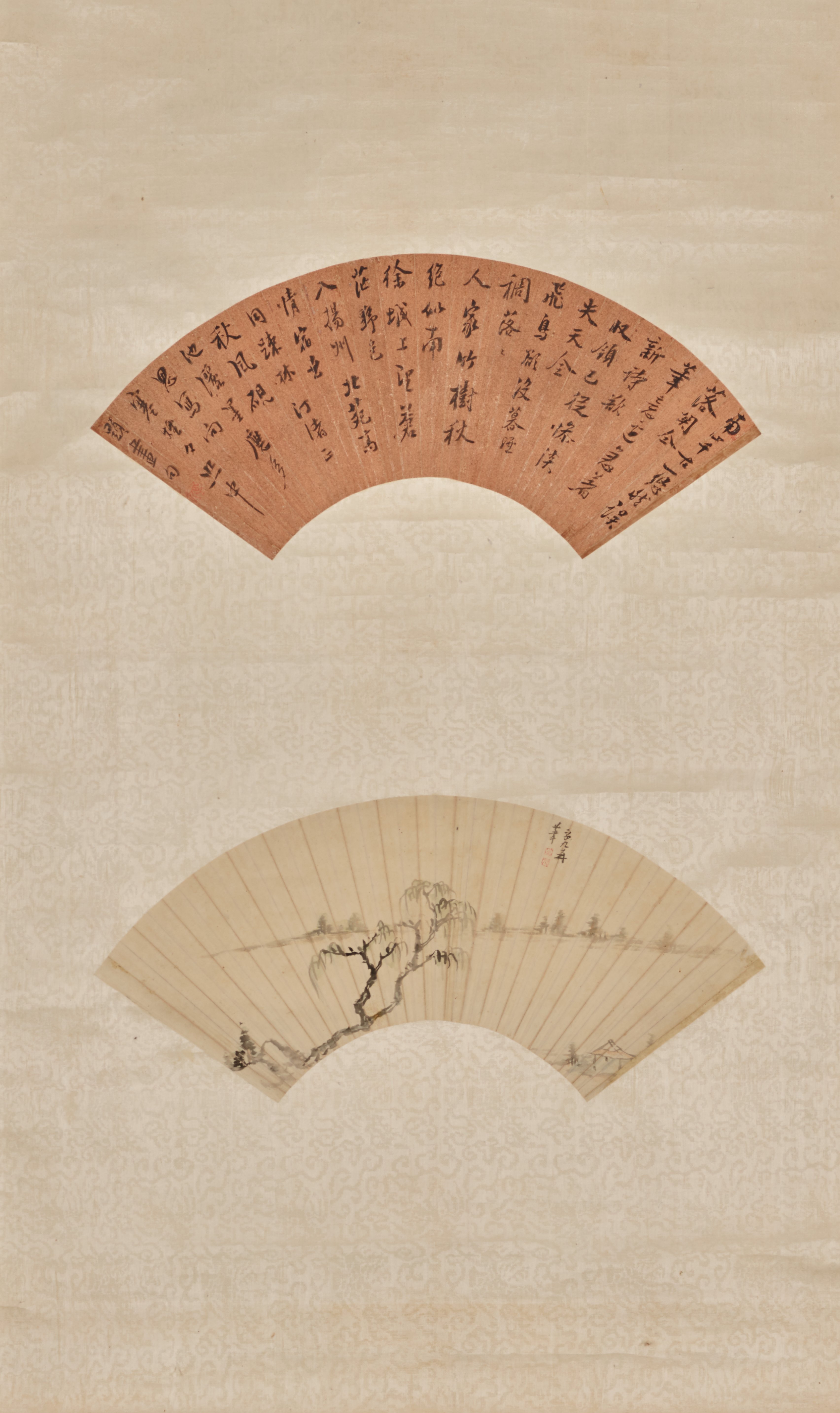 扇面画二枚（三幅対の中幅）