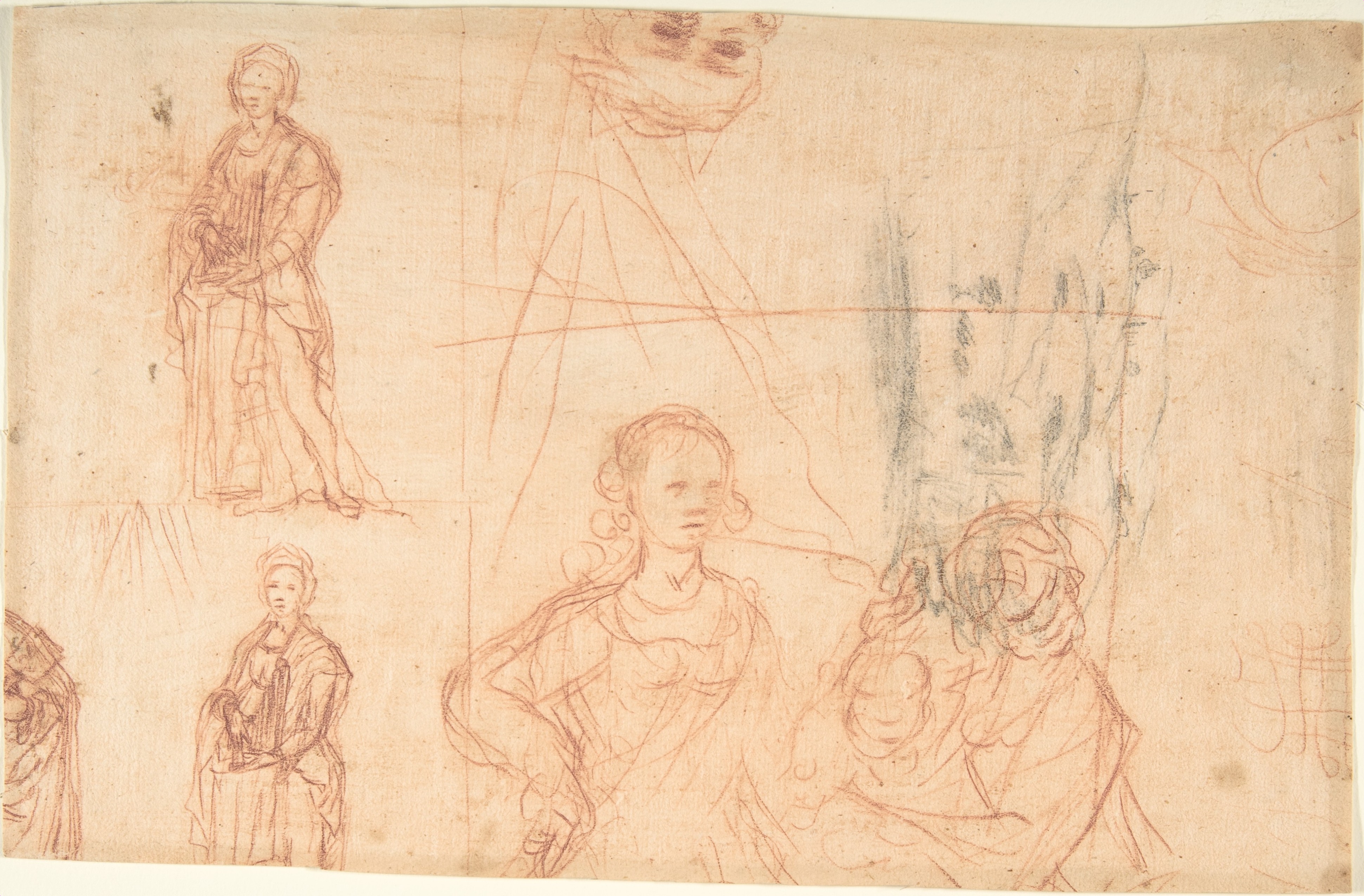 人物習作、風景（表）。古代風ヘラクレス像の模写（裏）