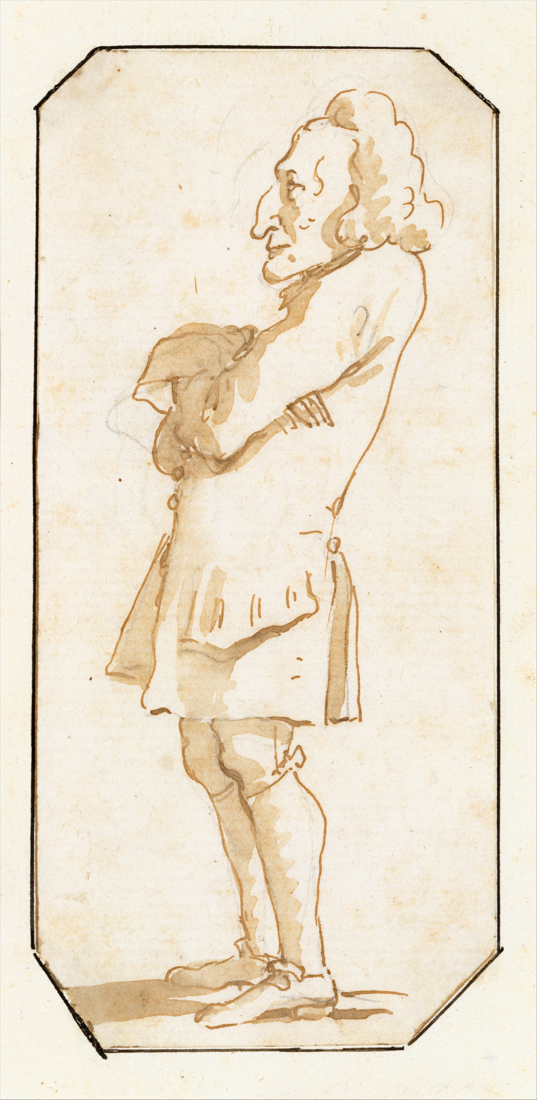 腕を組んで左側に横顔で立っている男性の似顔絵