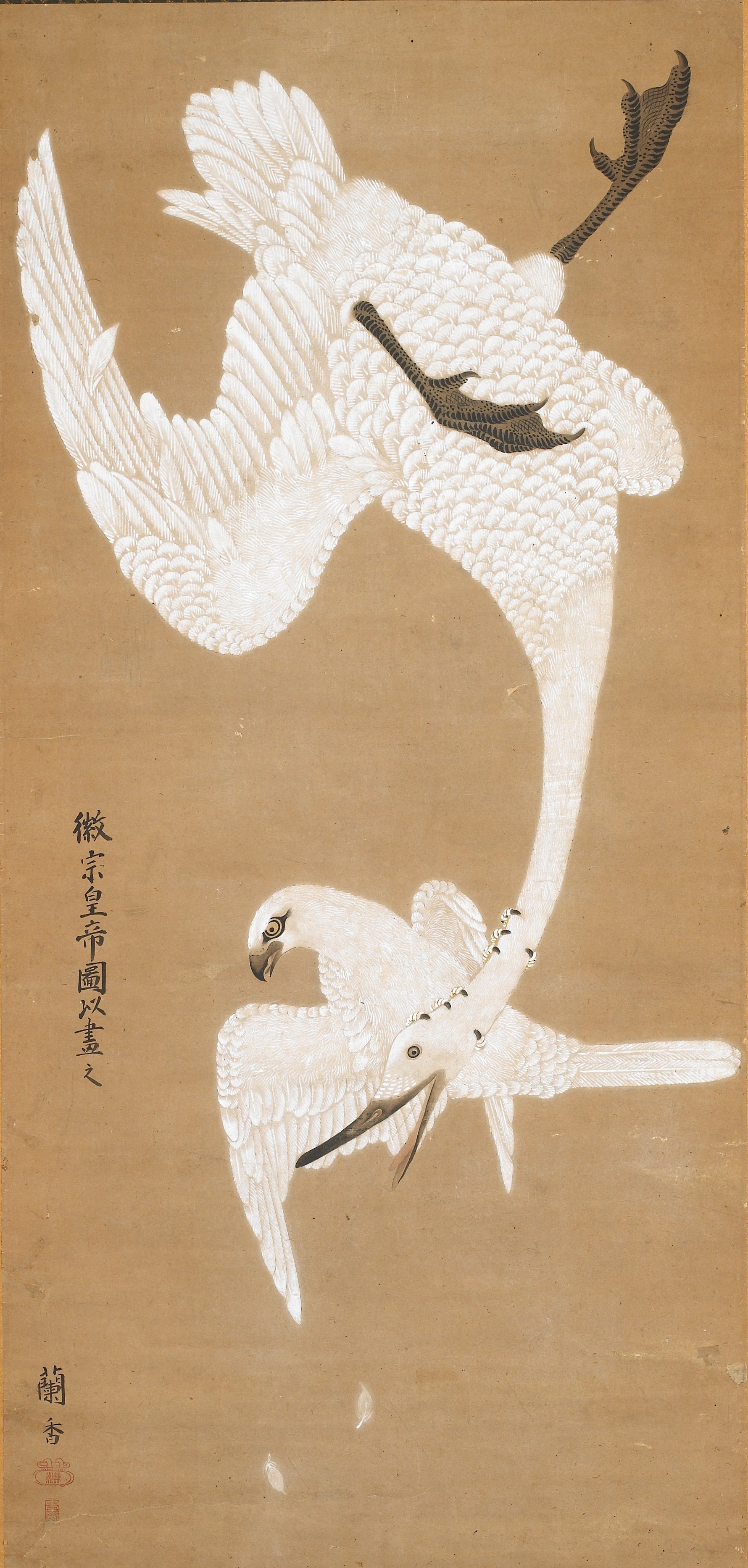 白鳥を襲うシロハヤブサ（徽宗に基づく）