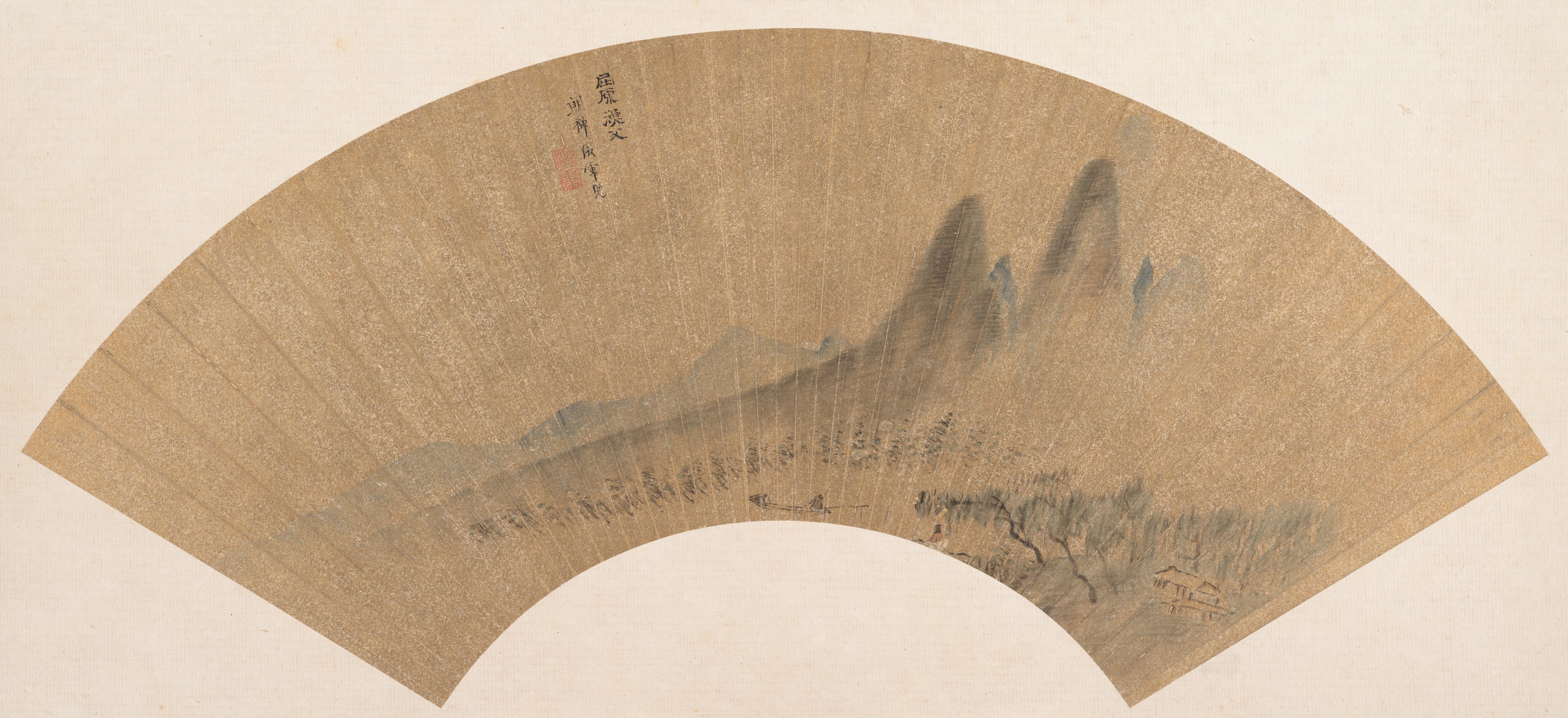 明/清沈顥漁父圖扇|屈原と漁師