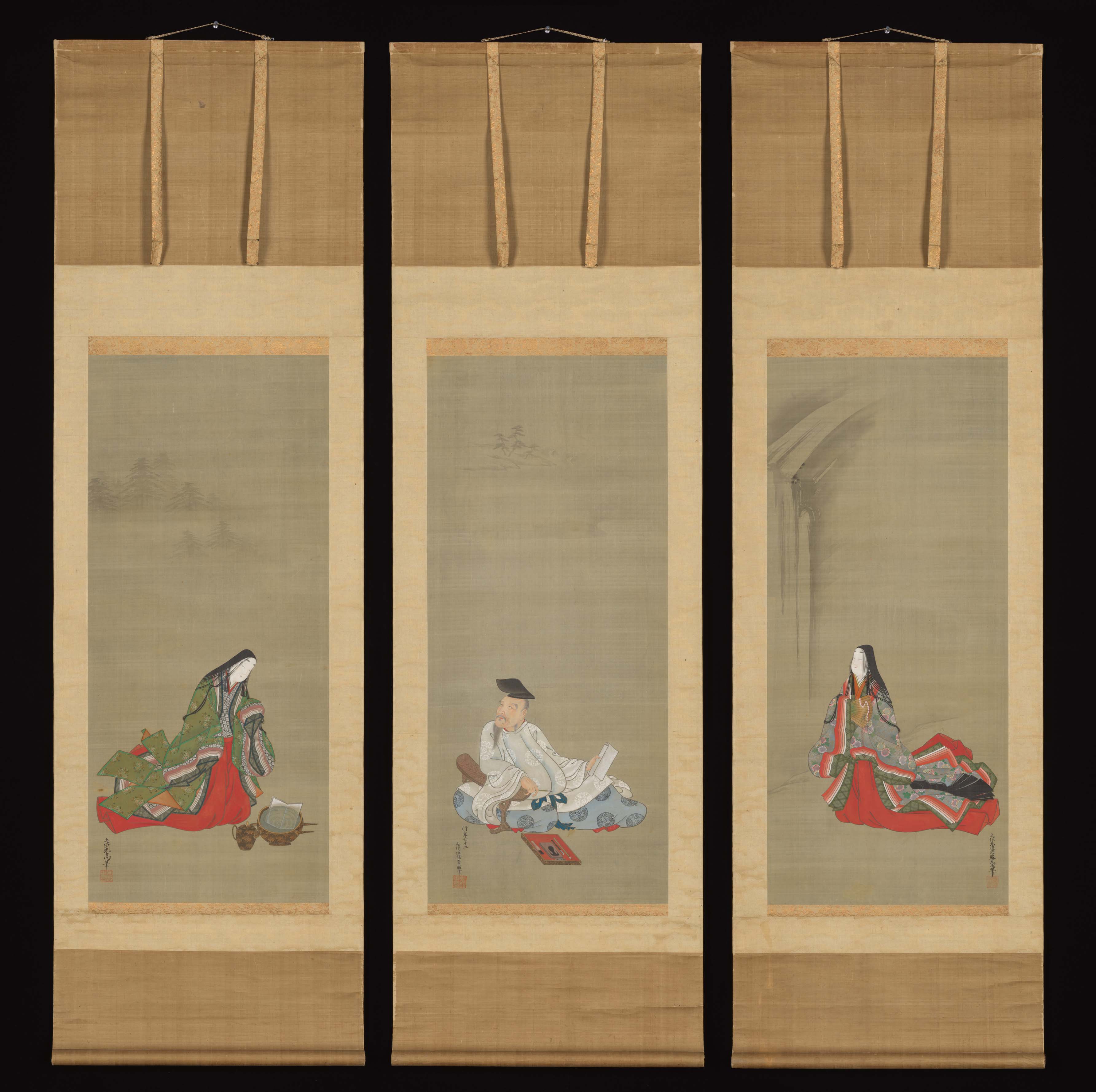 三歌人肖像 人麿（中）・伊勢（右）・小町（左）