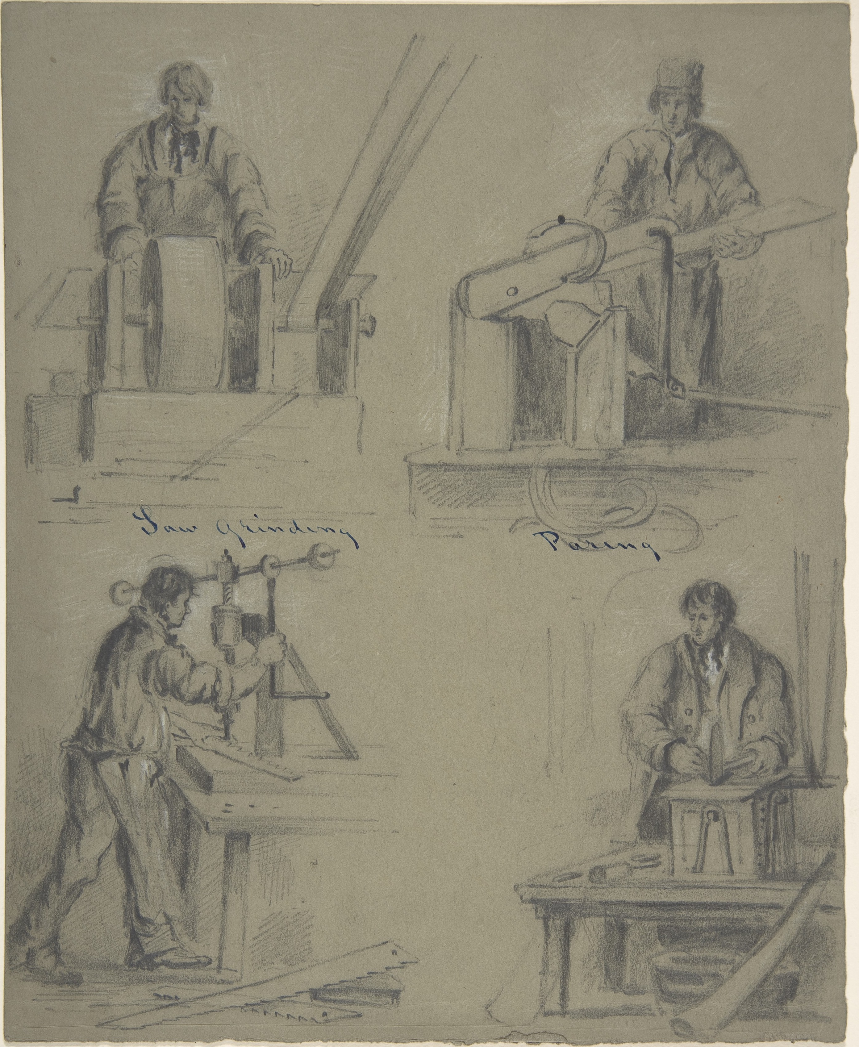 鋸の製造を示す 4 つの図面