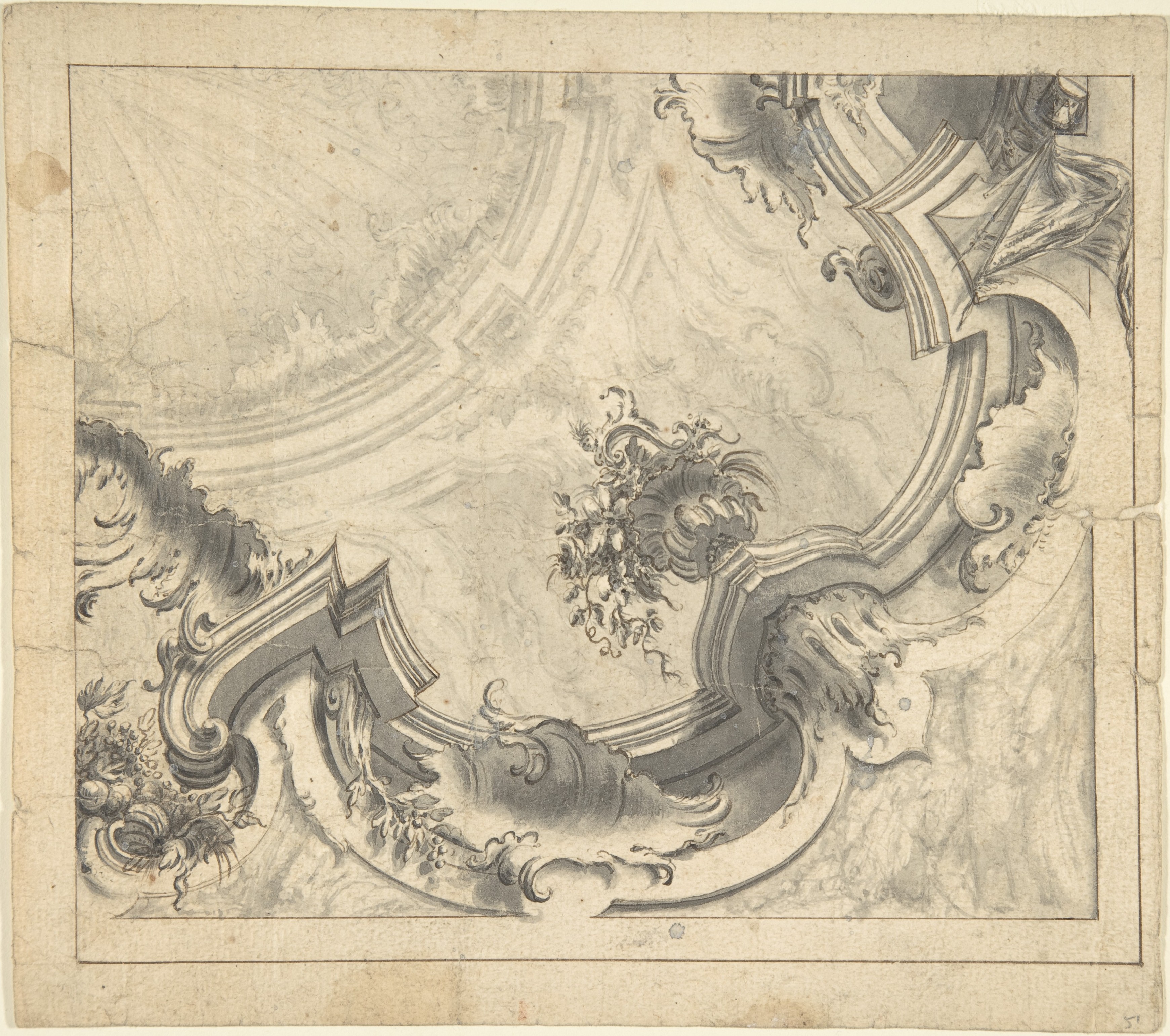 One Quarter of a Design for a Painted Ceiling on 表.裏面、装飾品
