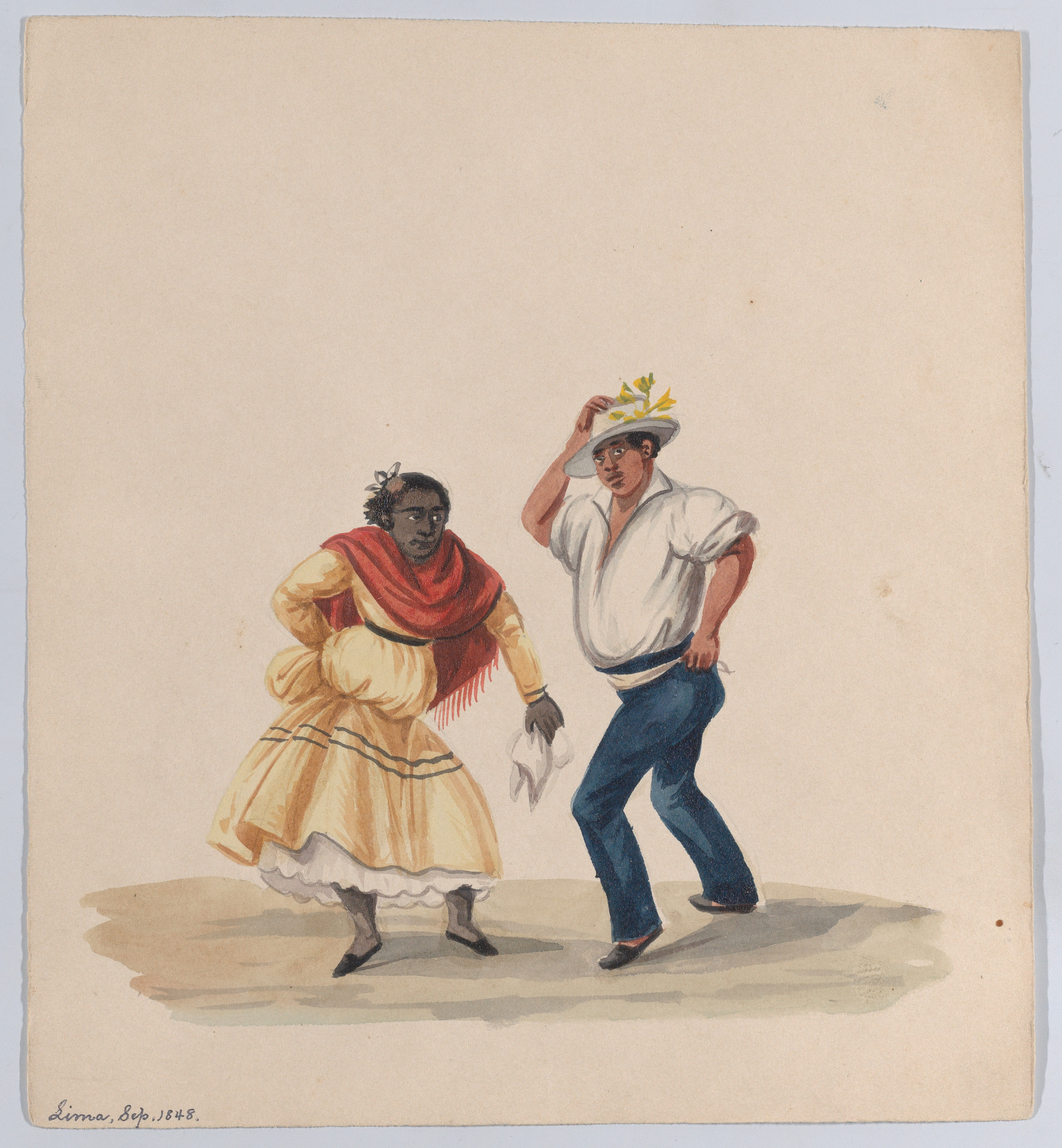 ペルーの衣装を描いた一群の絵から、踊る男性と女性