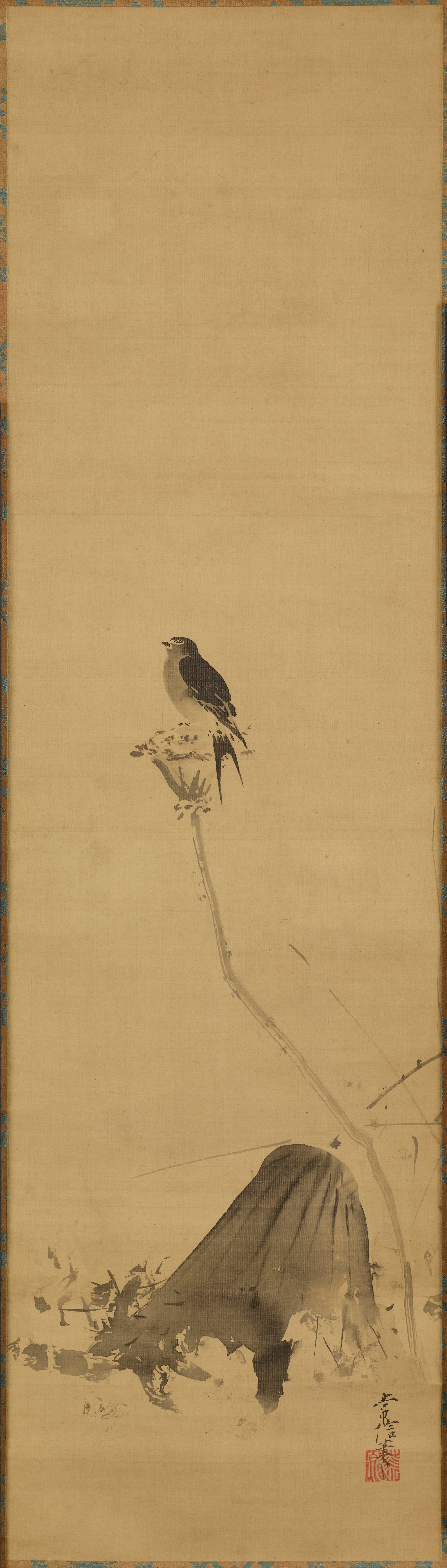 蓮に燕（「燕と鷺」一対の右幅）