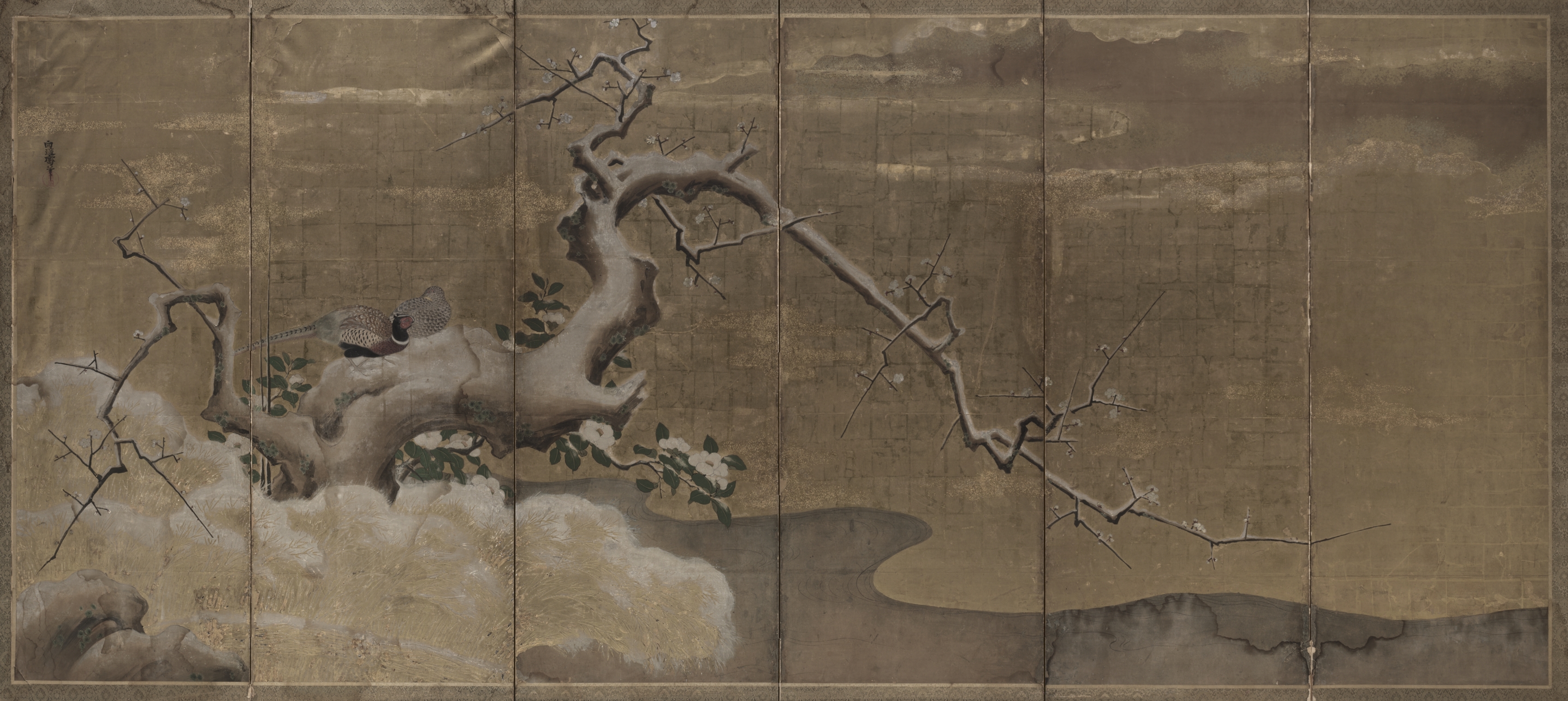 梅と雉の冬景図（右向きの鳥）