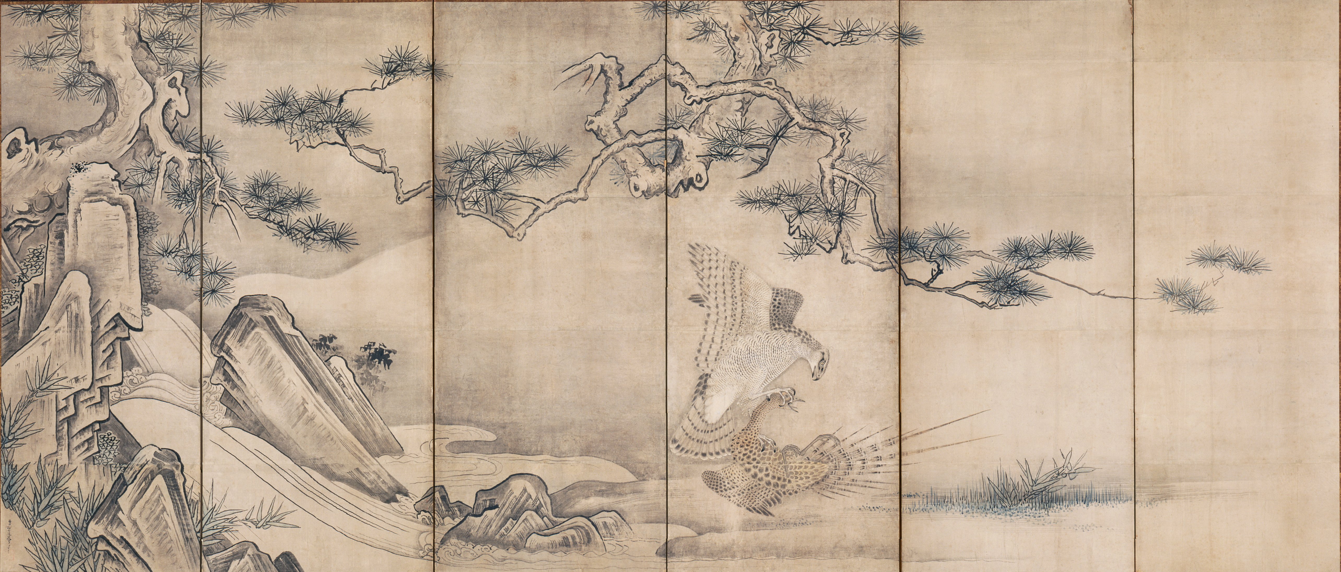 渓流の鷹（一対の左隻）