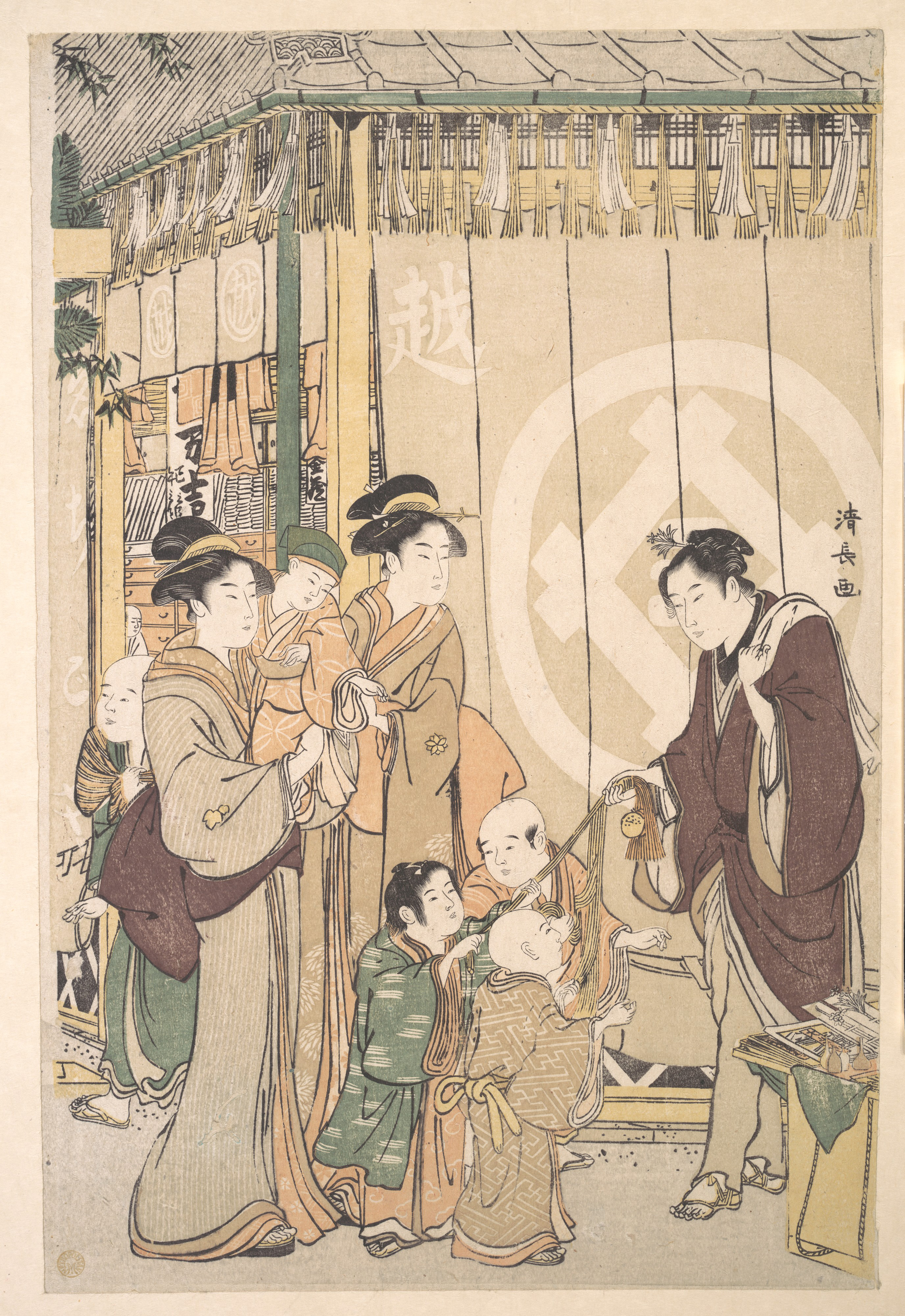 鳥居清長画　初春の越後屋