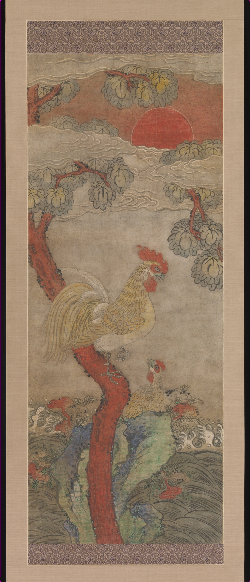 작자미상 화조도 조선|作者不明 花と鳥の写真 北朝鮮|金鶏と鶏