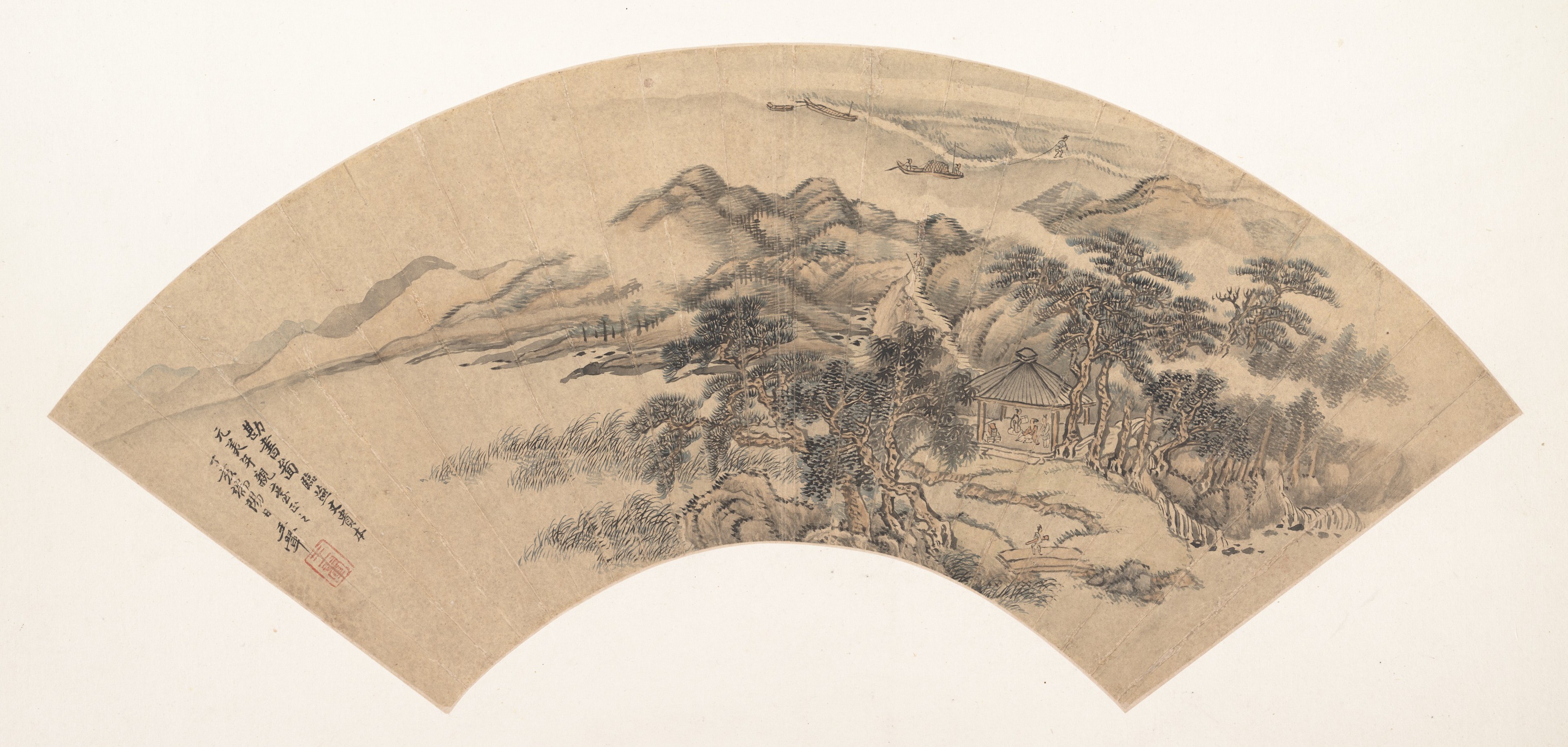 清佚名 瑞王翬 臨燕文貴勘書圖扇|ヤン・ウェンギ風の風景
