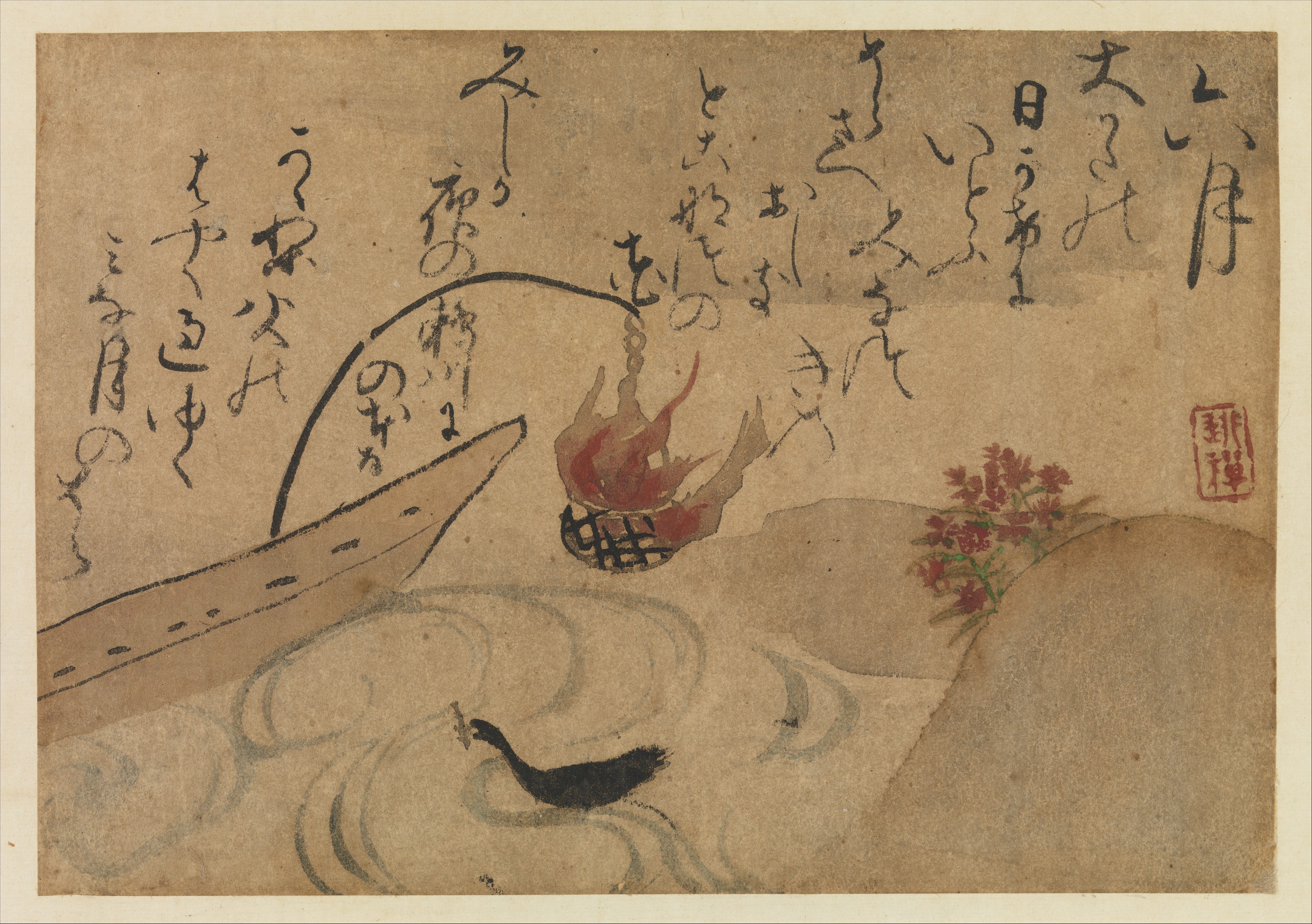 尾形乾山筆　定家詠十二ヶ月和歌 花鳥図　『拾遺愚草』　より六月