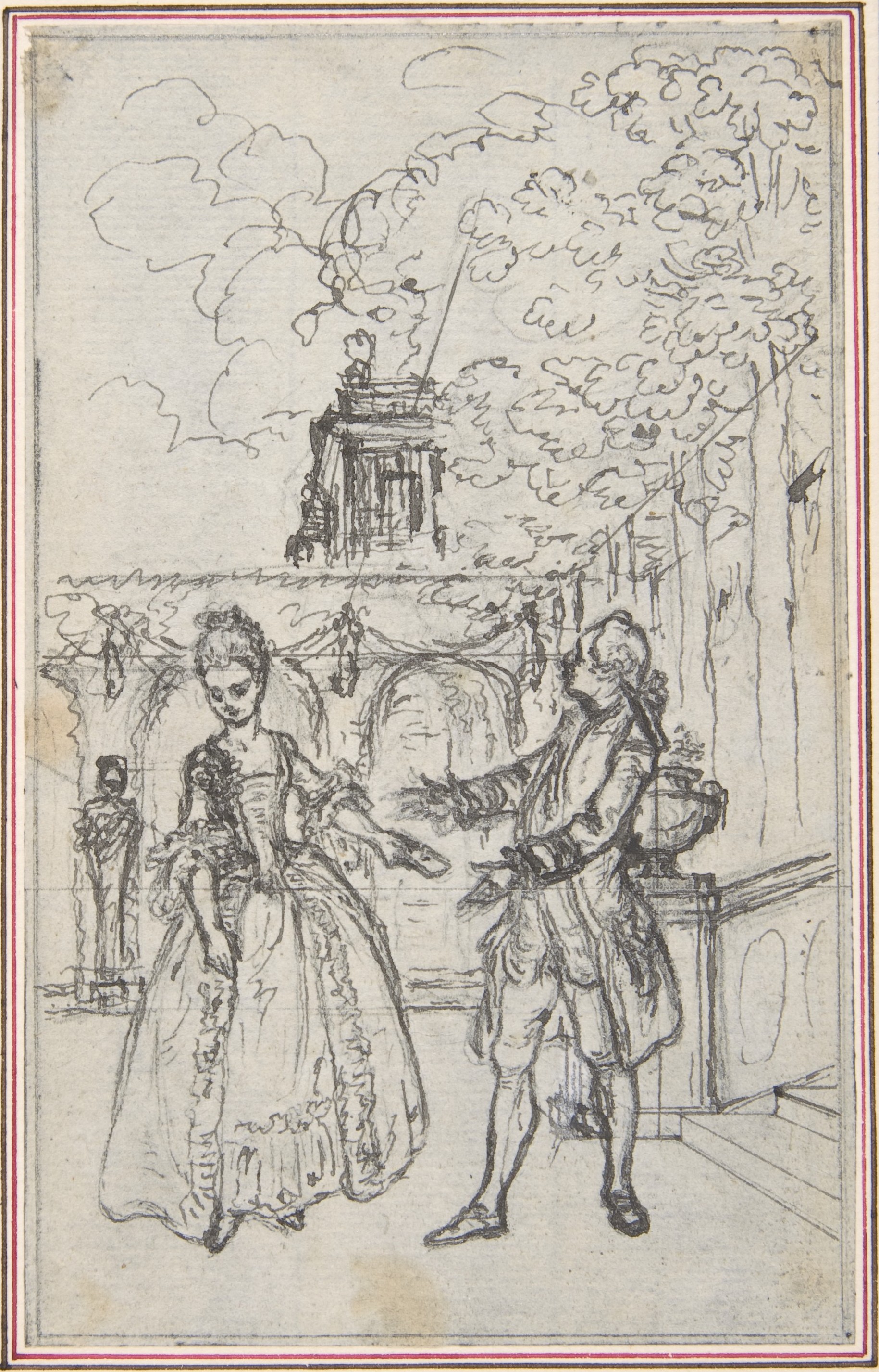 ド・ロージョンの「L'Amoureux de quinze ans, ou la Double-Fête...」のシーンのデザイン