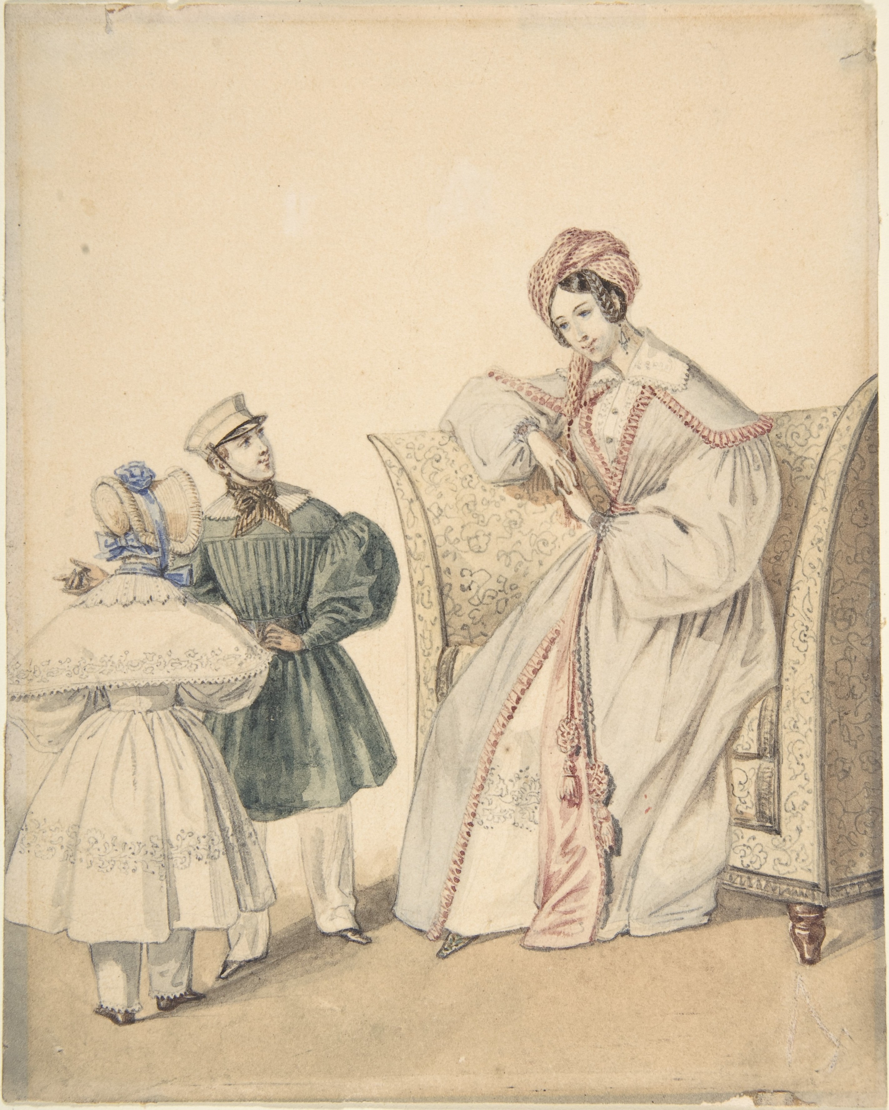 男の子と女の子と一緒に椅子に座っている女性のファッション画