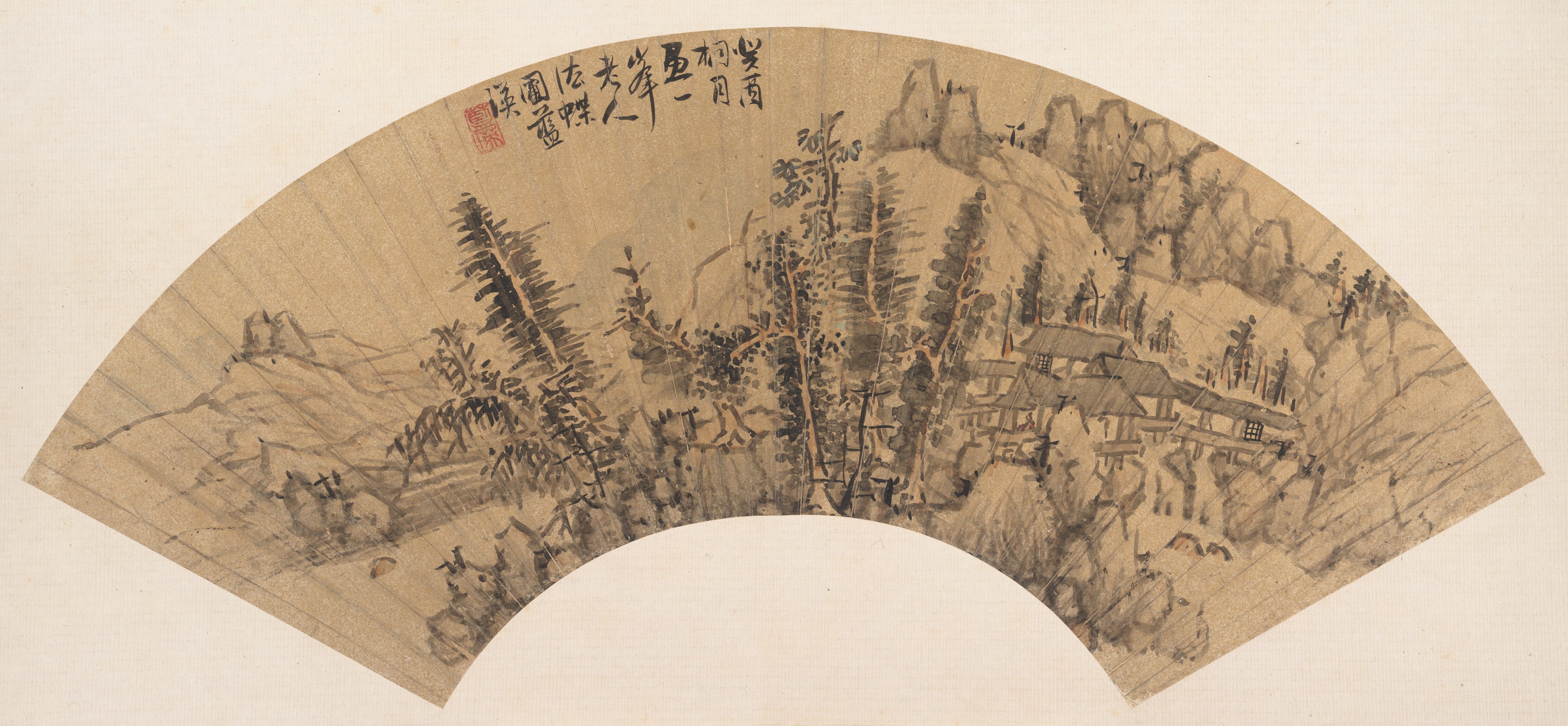 明清時代 匿名 蘭英模倣 黄公望模倣 山水扇|黄公望風の風景