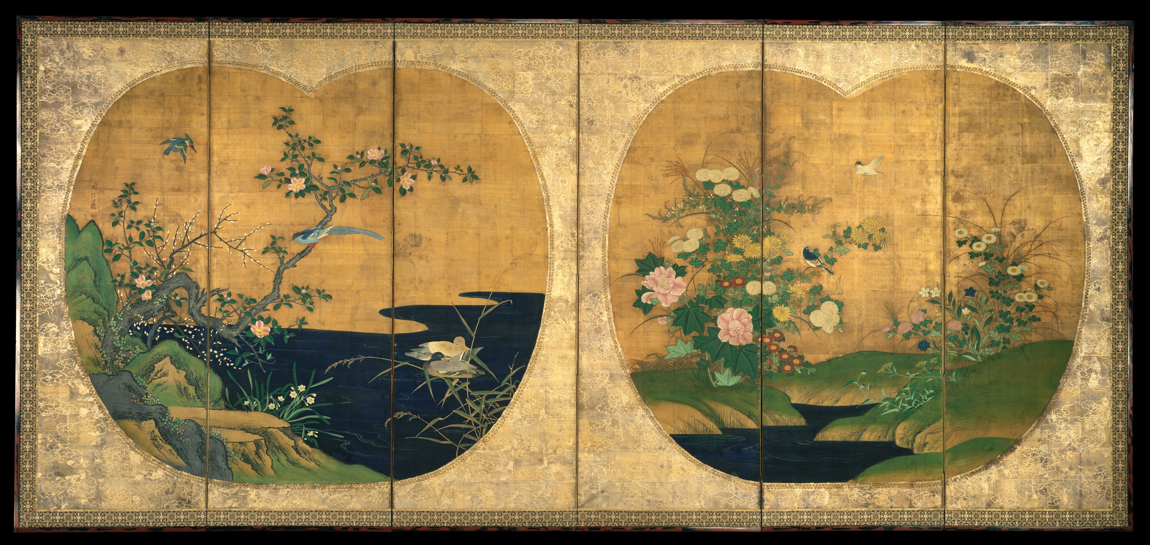狩野修筆ペン 秋冬花鳥図