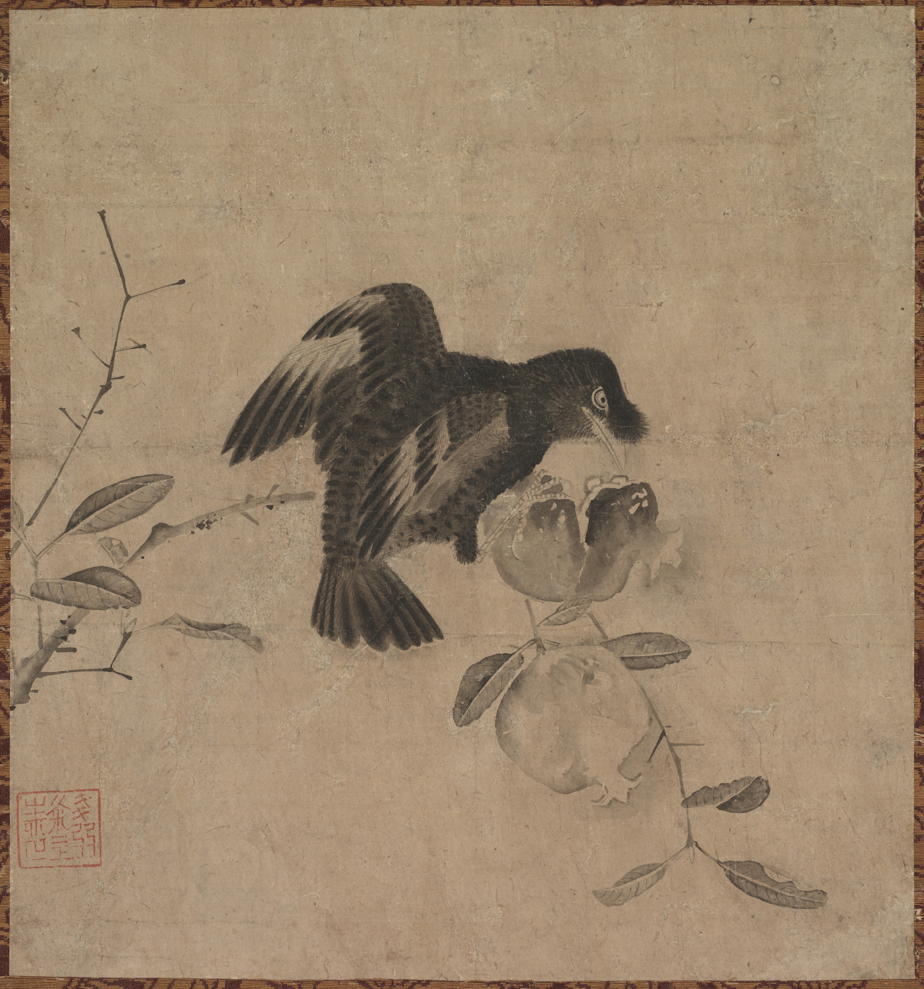 石榴に烏