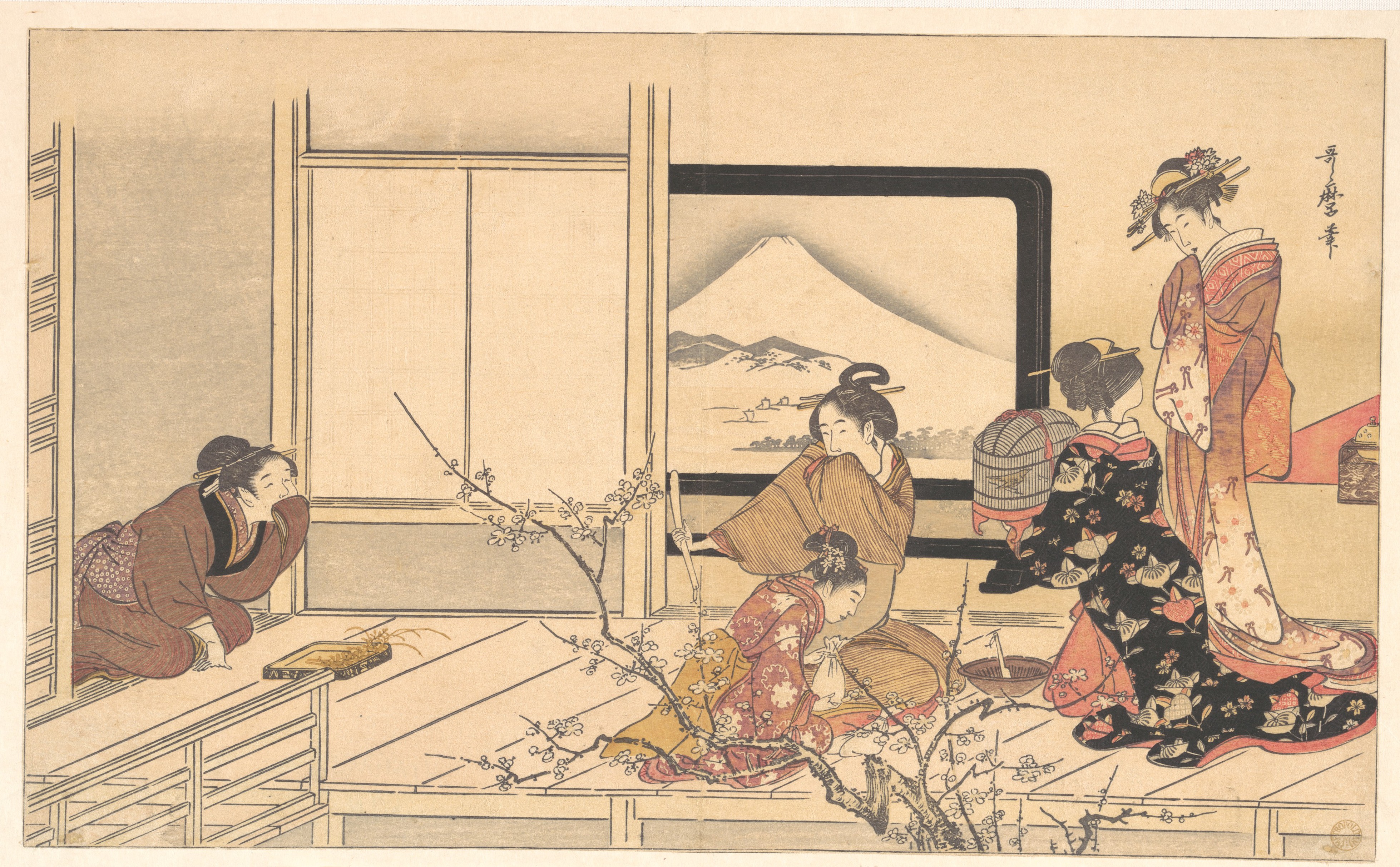 喜多川歌麿画　『男踏歌』　鶯の餌すり