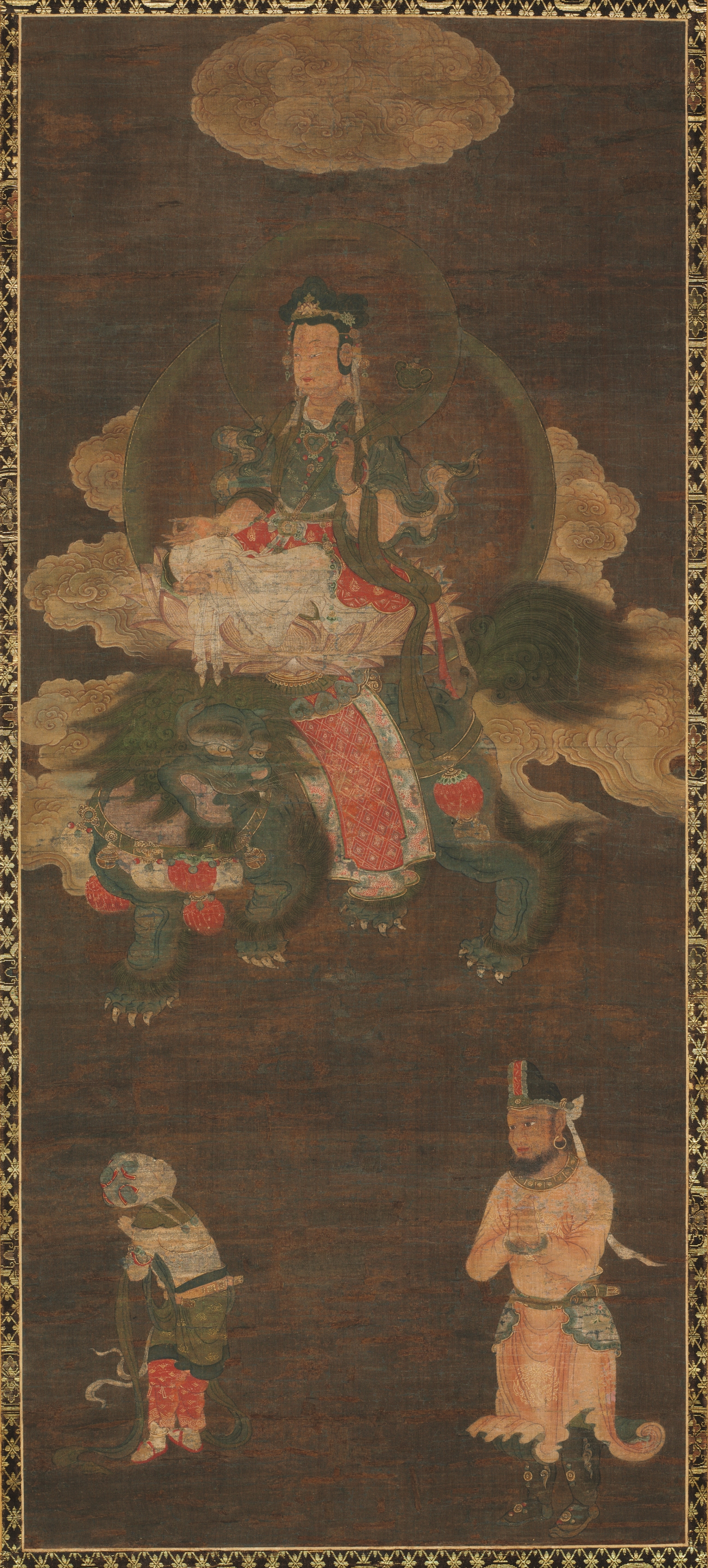 釈迦三尊：文殊・普賢を従えた釈迦（獅子の菩薩）