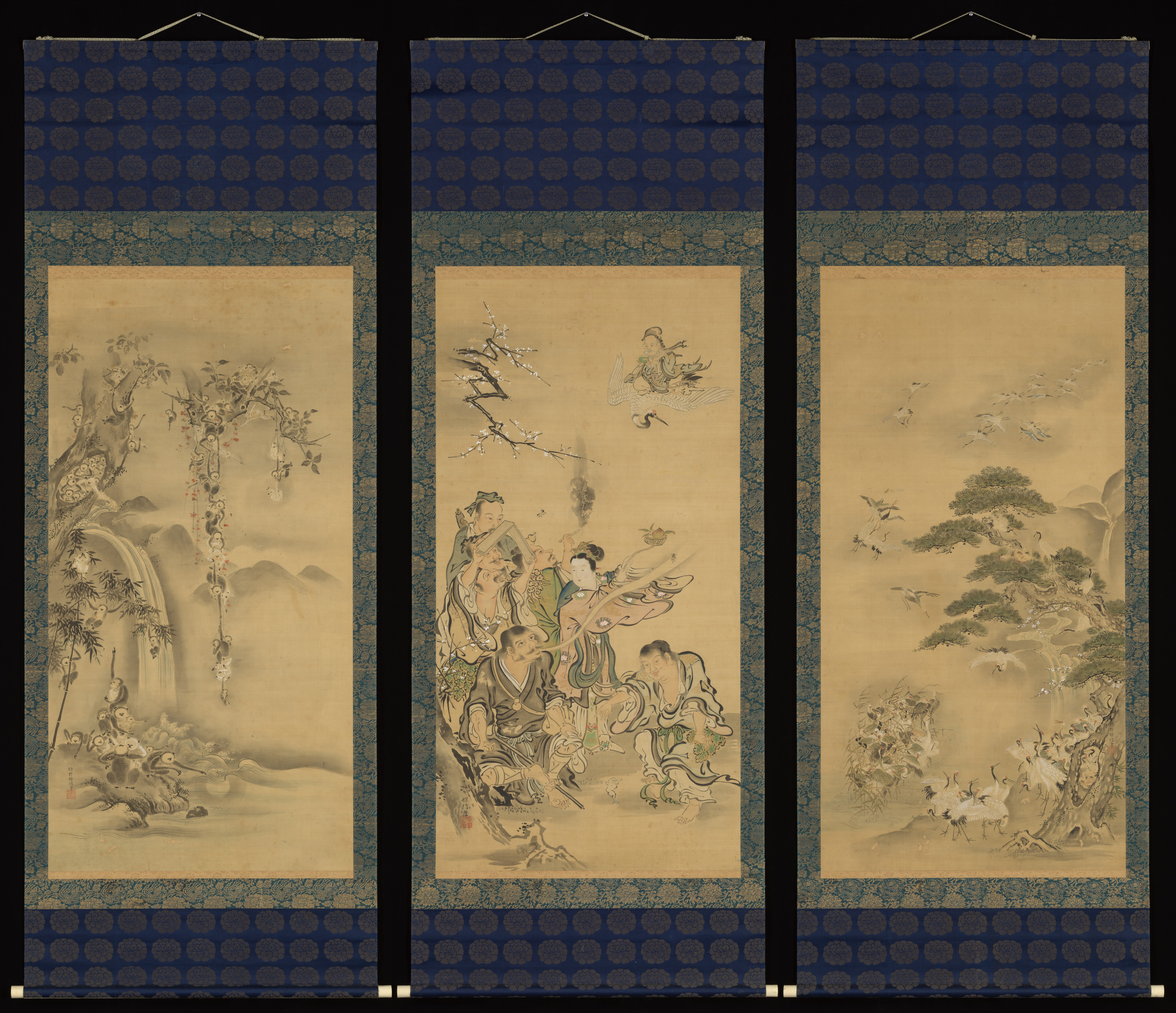 八仙、鶴、テナガザル