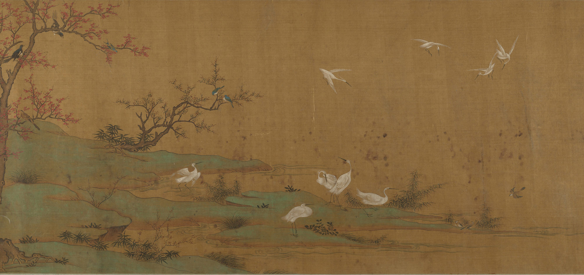 明代無名古伝貂光従黄季佑巻 |鳥と竹のある川の風景