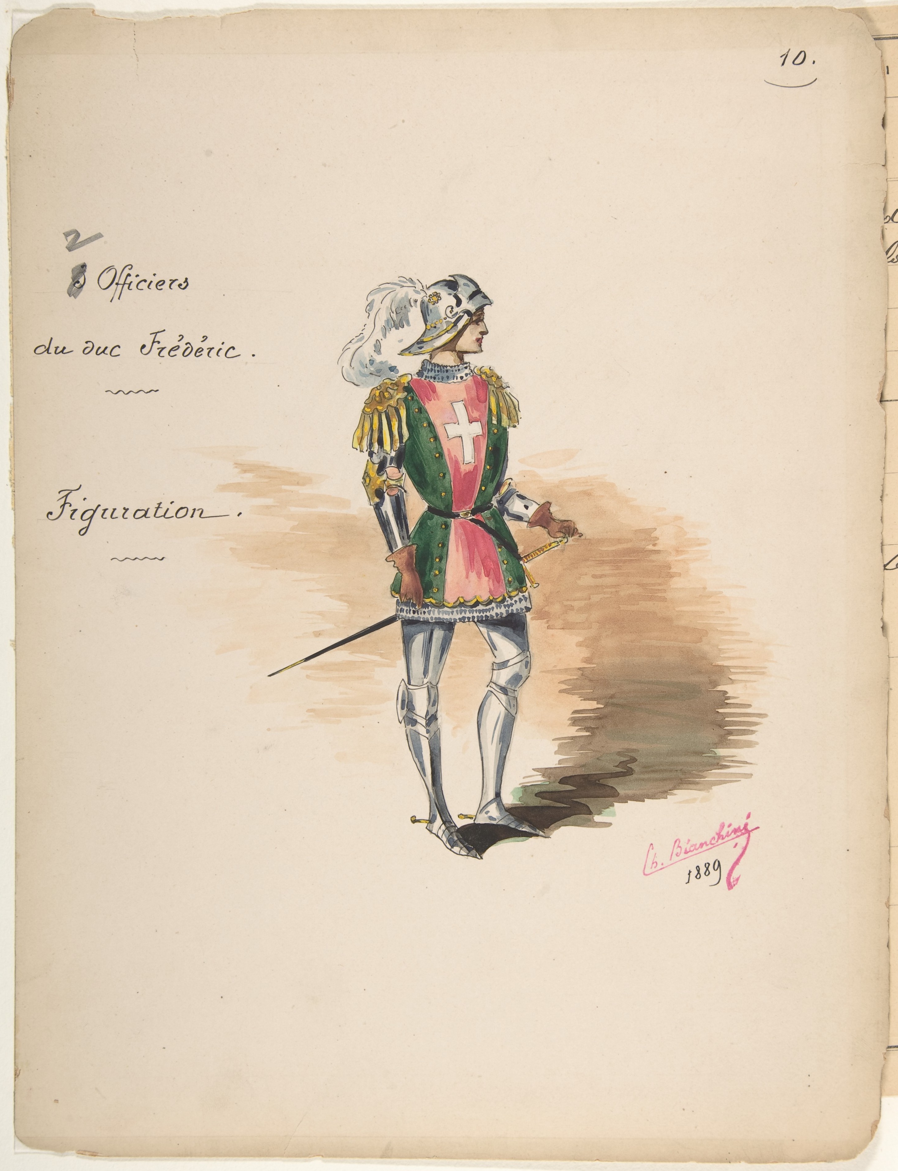 「Officiers du duc Frédéric」の衣装デザイン [a]；衣装小物説明書[b]