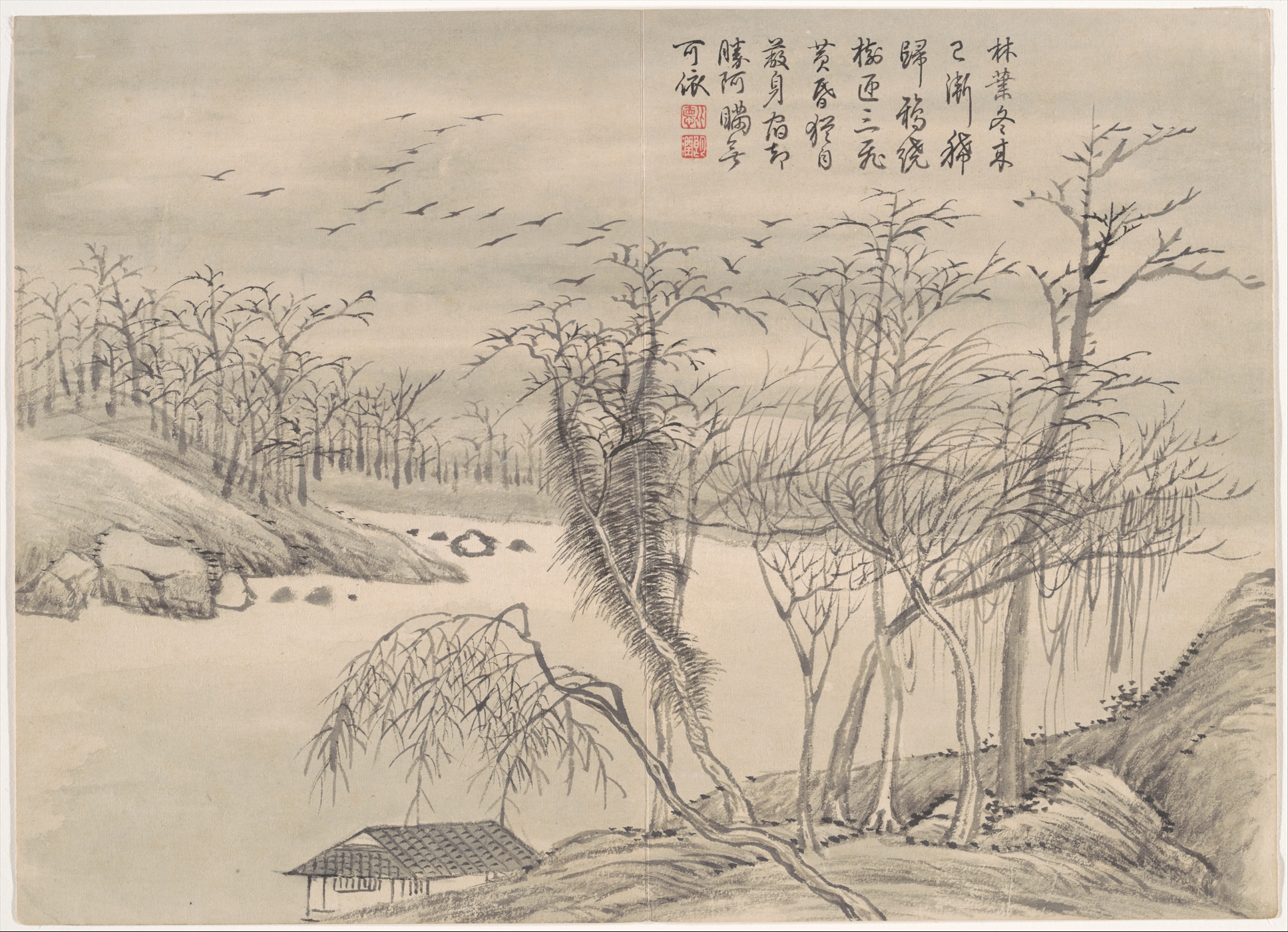 清朝銭維成四元素風景、冬景色アルバム|冬の風景と花