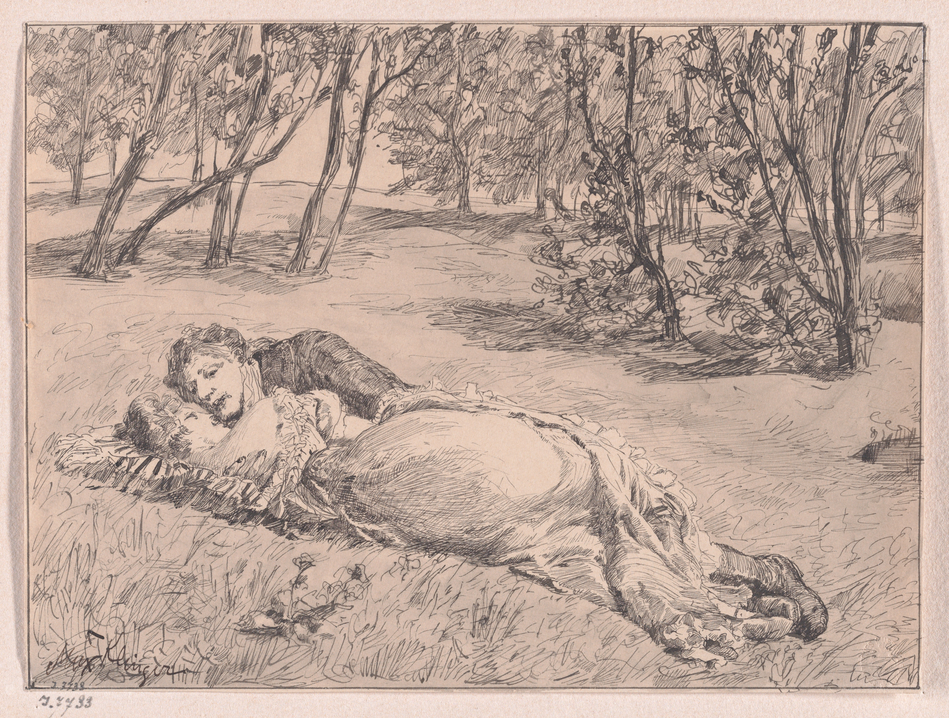 Paar im Grase–Umarmung in einer Landschaft（草上のカップル – 風景の中の抱擁）