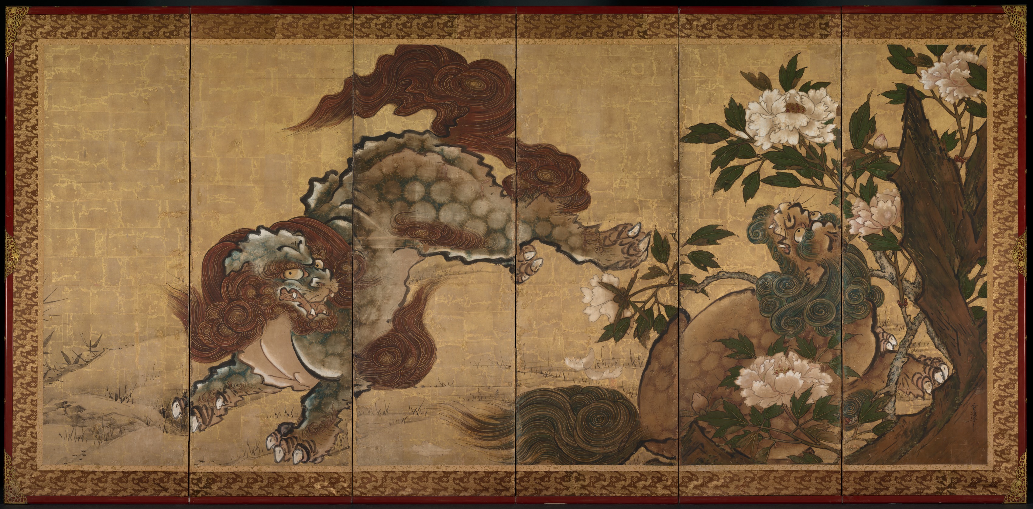 牡丹と竹に獅子と虎