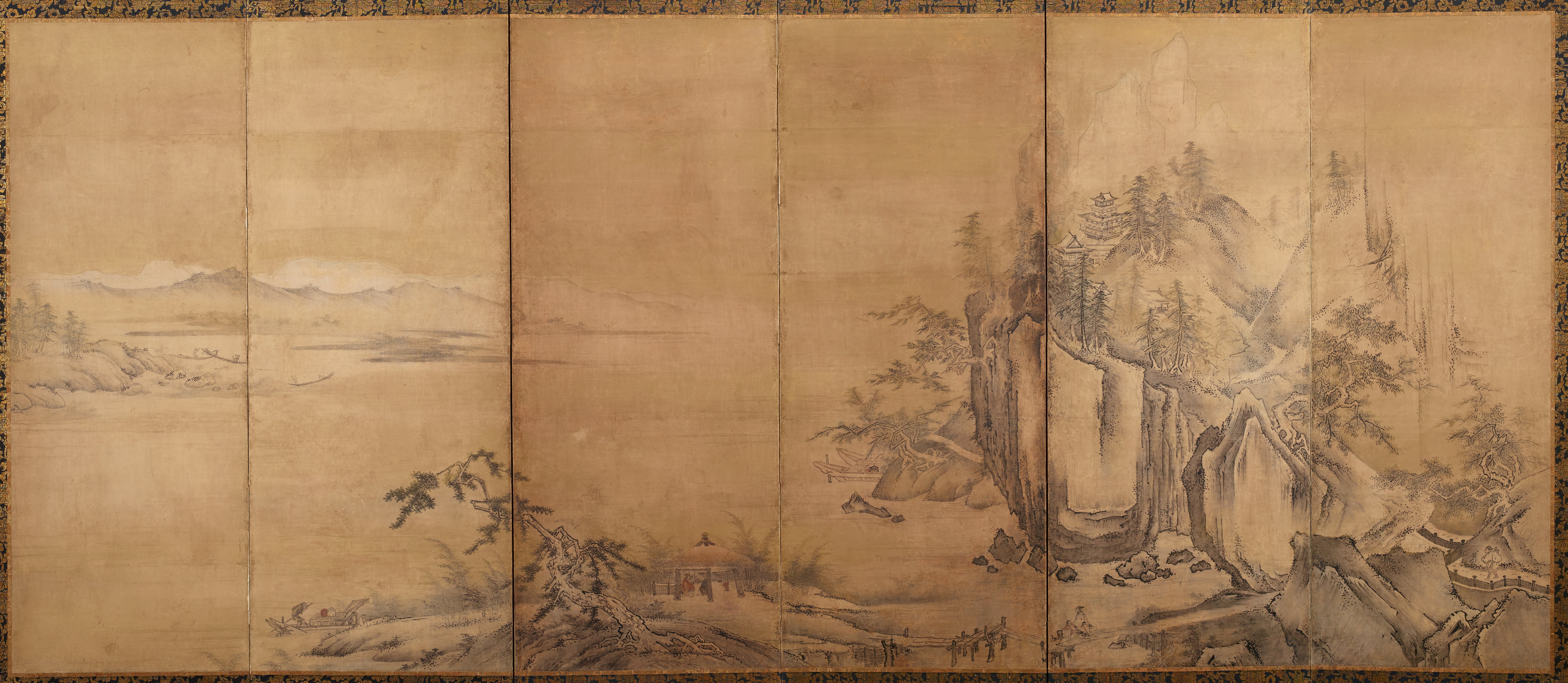 春と夏（「四季山水図」一対の右隻）