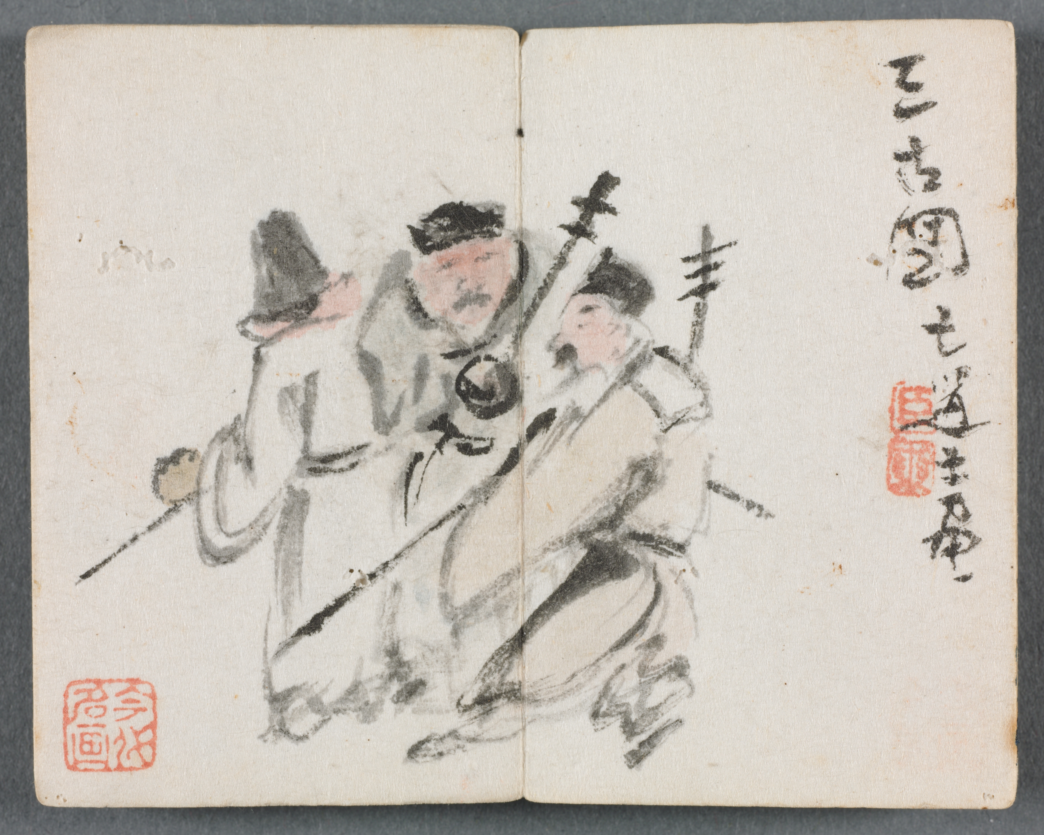 人物山水小画帖（3人の男）