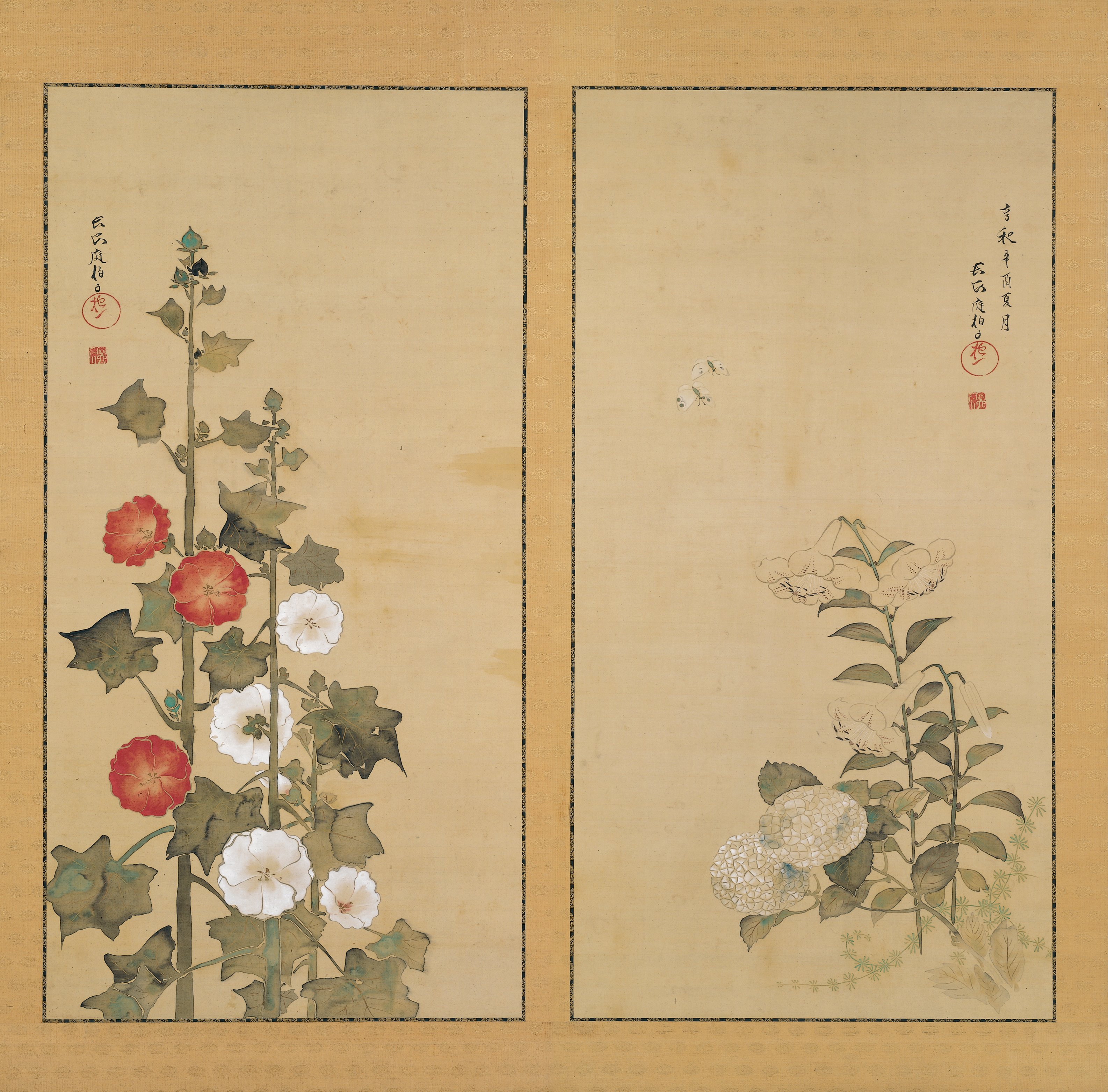 百合、紫陽花、立葵